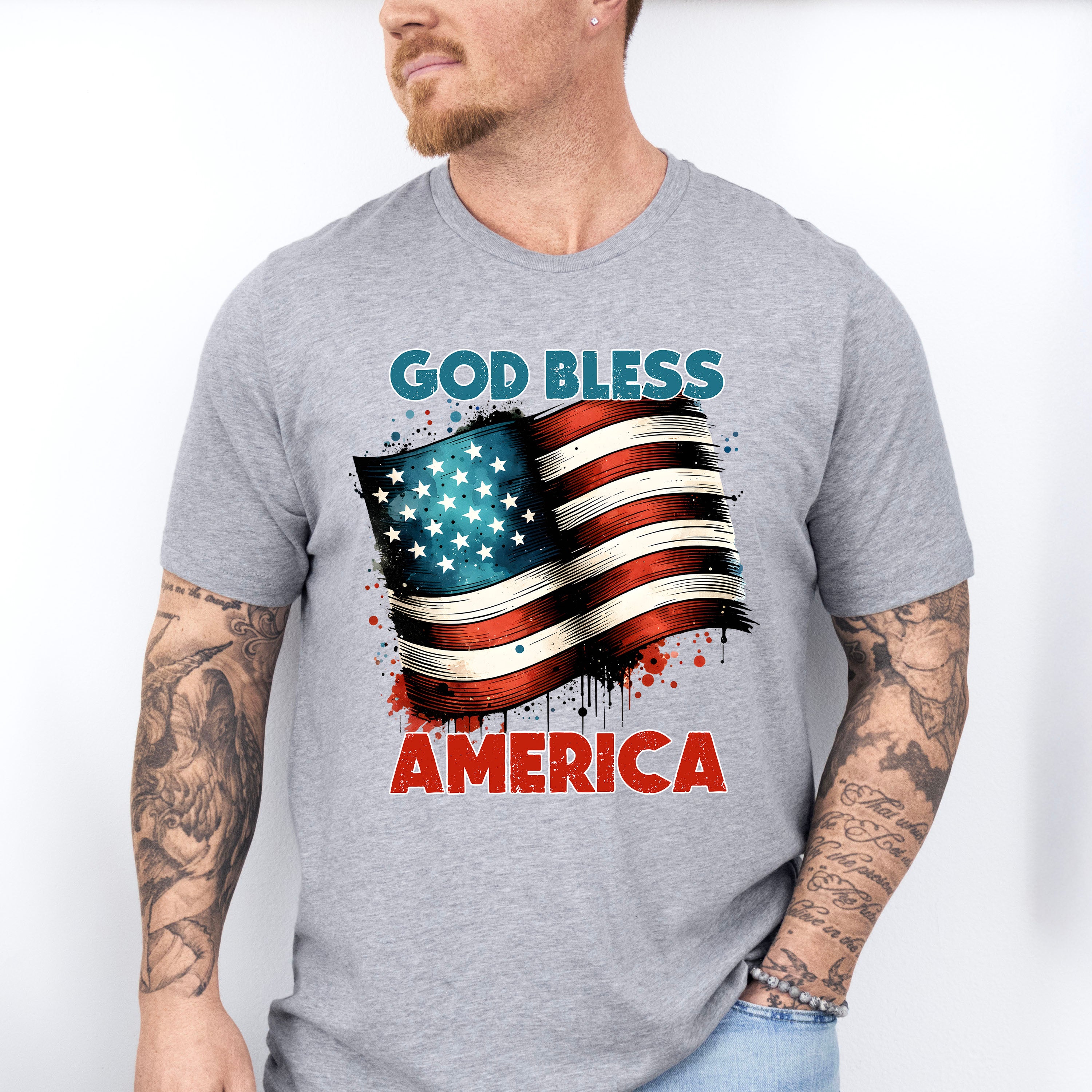 God Bless America US Flag Design - Military Unisex Crewneck T-Shirt Sweatshirt Hoodie