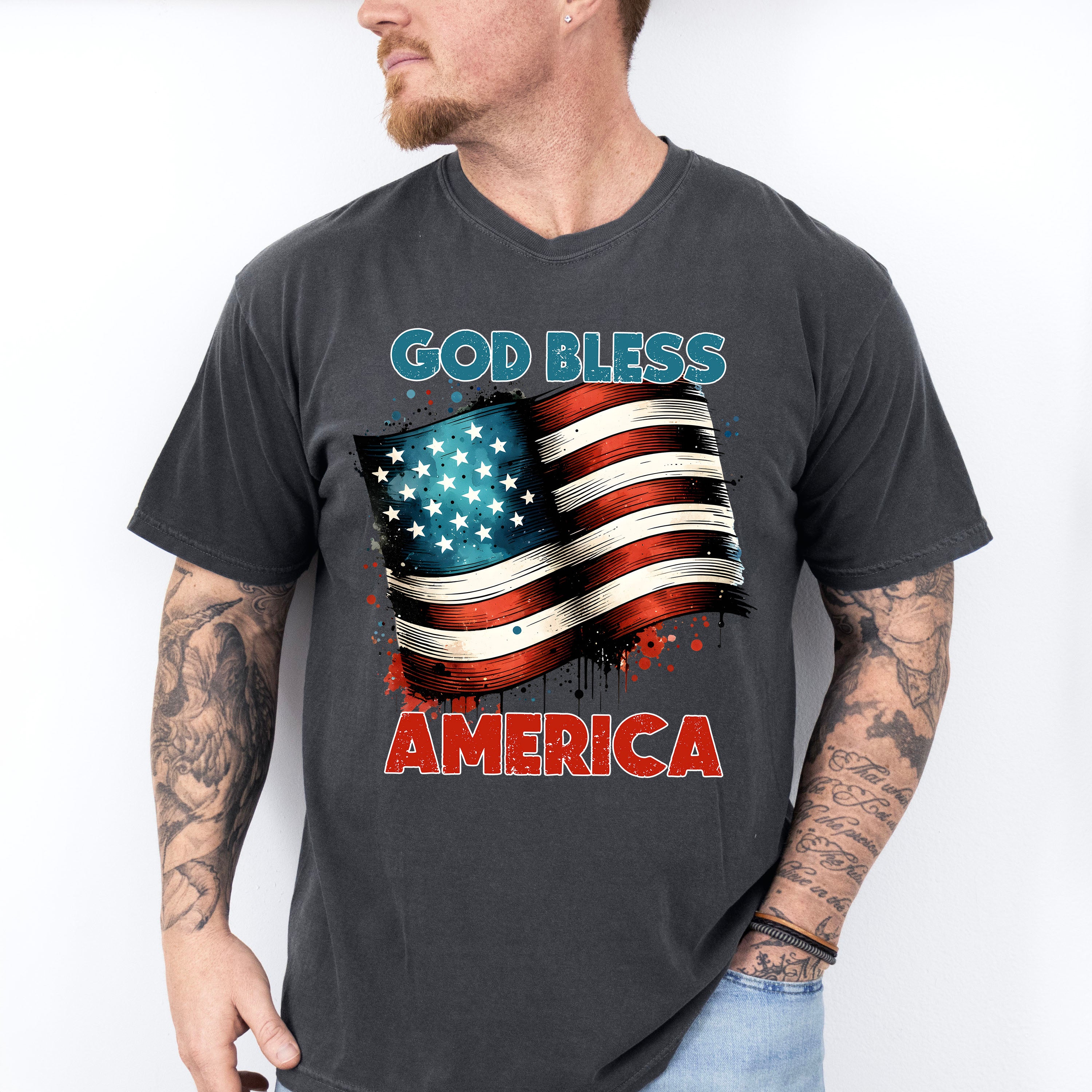God Bless America US Flag Design - Military Unisex Crewneck T-Shirt Sweatshirt Hoodie