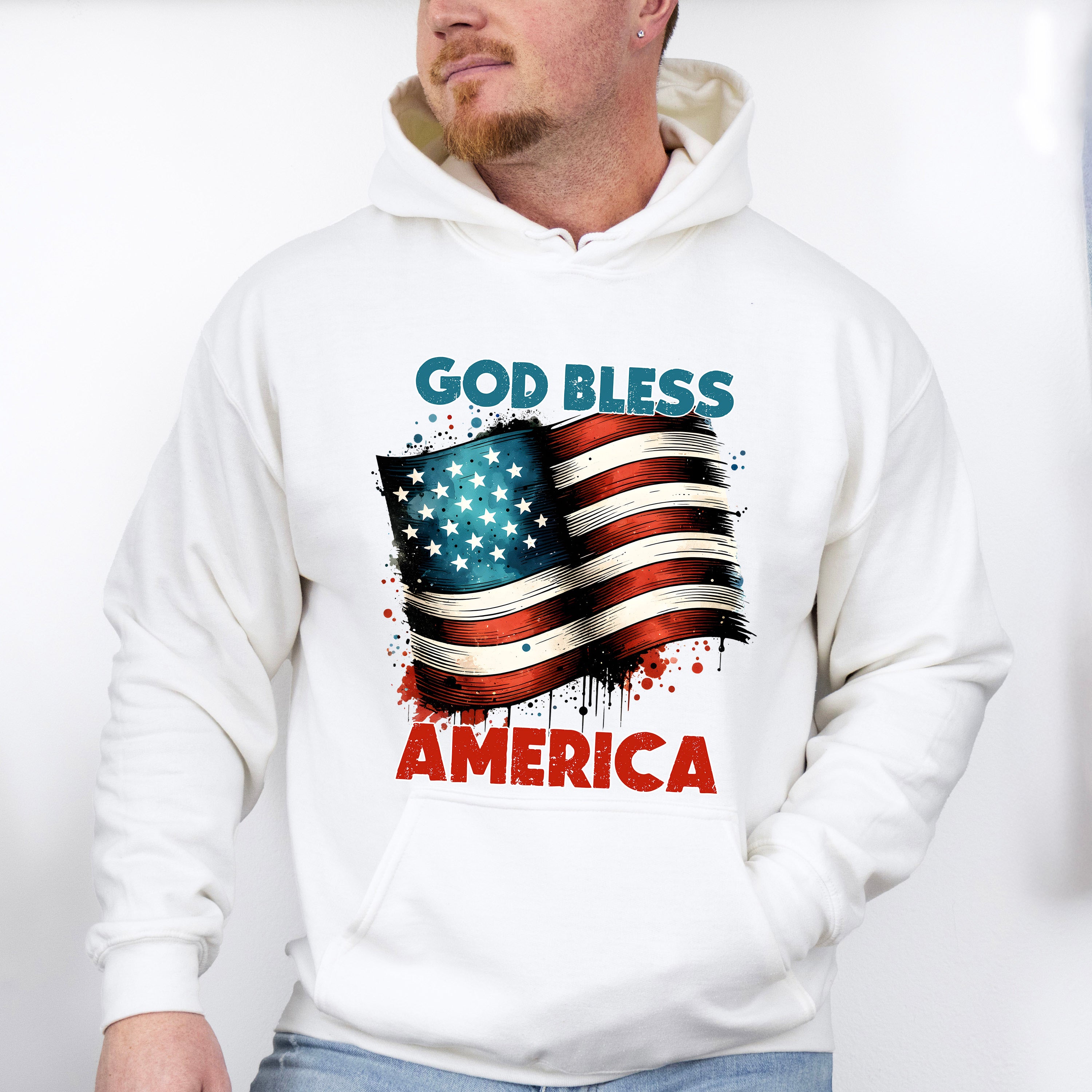 God Bless America US Flag Design - Military Unisex Crewneck T-Shirt Sweatshirt Hoodie