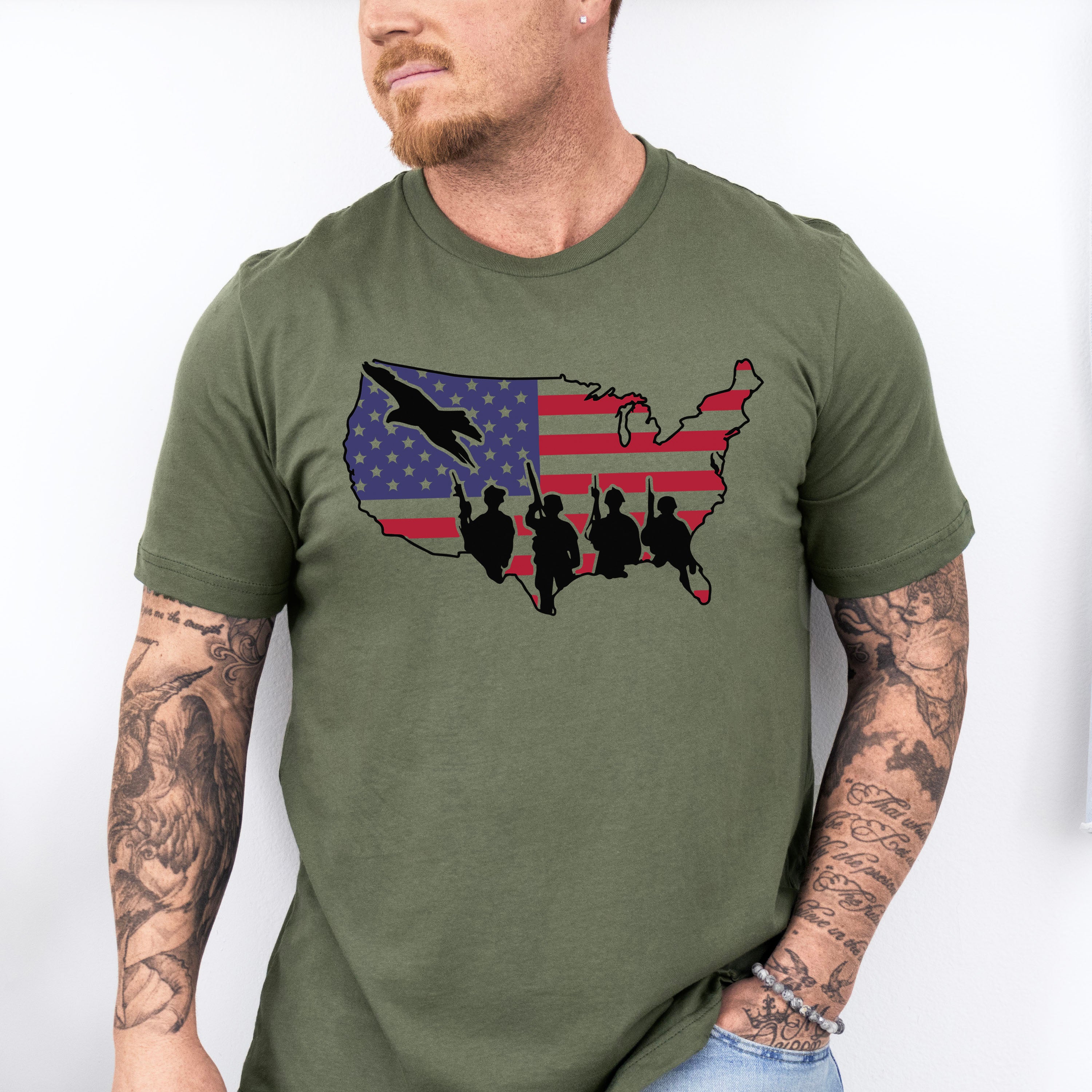 US Map Soldiers Silhouette - Military Unisex Crewneck T-Shirt Sweatshirt Hoodie