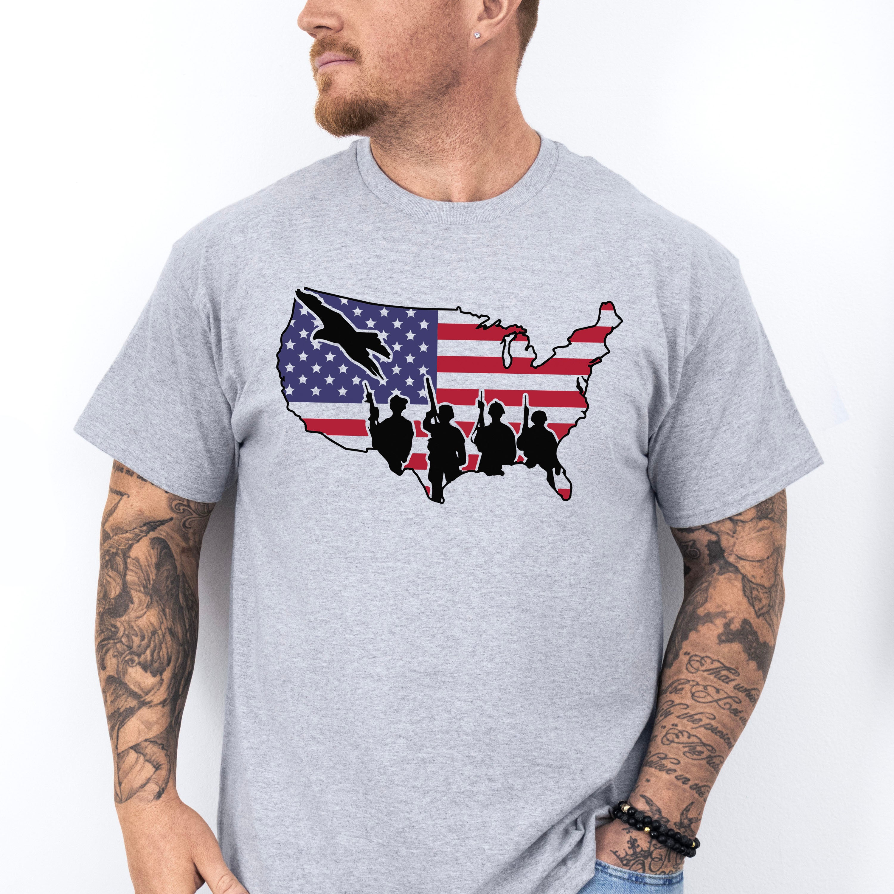US Map Soldiers Silhouette - Military Unisex Crewneck T-Shirt Sweatshirt Hoodie
