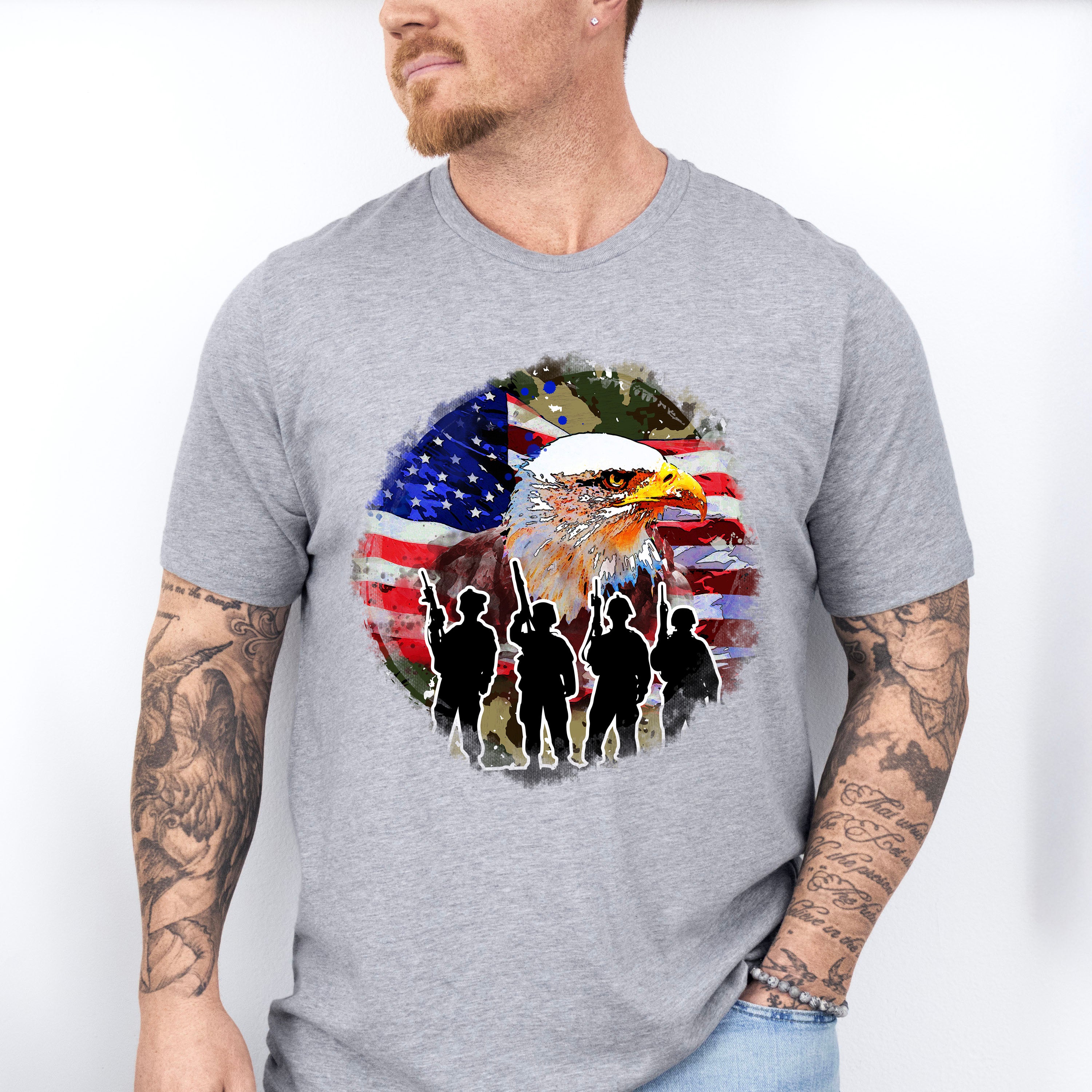 Bald Eagle Soldiers Silhouette Design - Military Unisex Crewneck T-Shirt Sweatshirt Hoodie