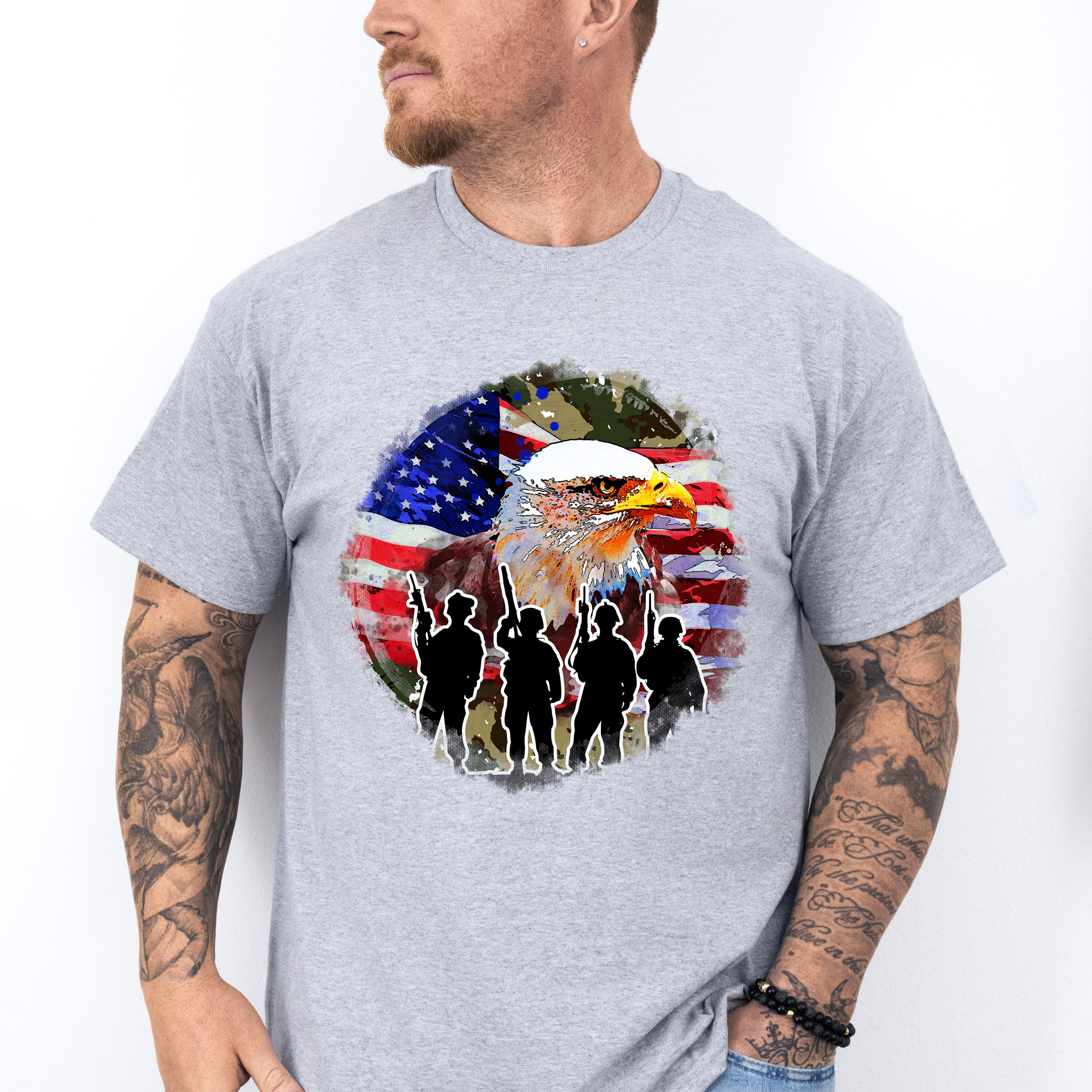 Bald Eagle Soldiers Silhouette Design - Military Unisex Crewneck T-Shirt Sweatshirt Hoodie