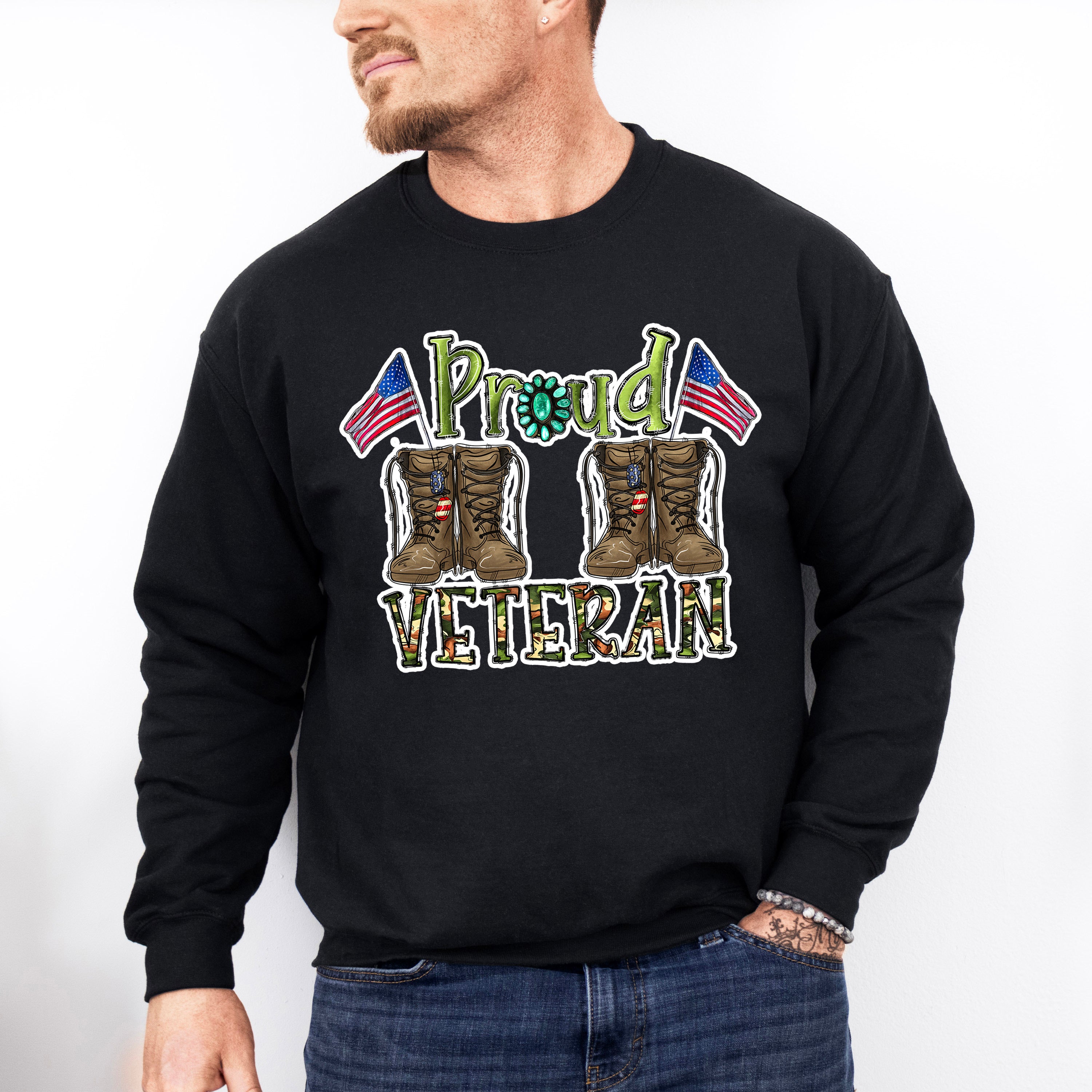 Proud Veteran Design - Military Unisex Crewneck T-Shirt Sweatshirt Hoodie