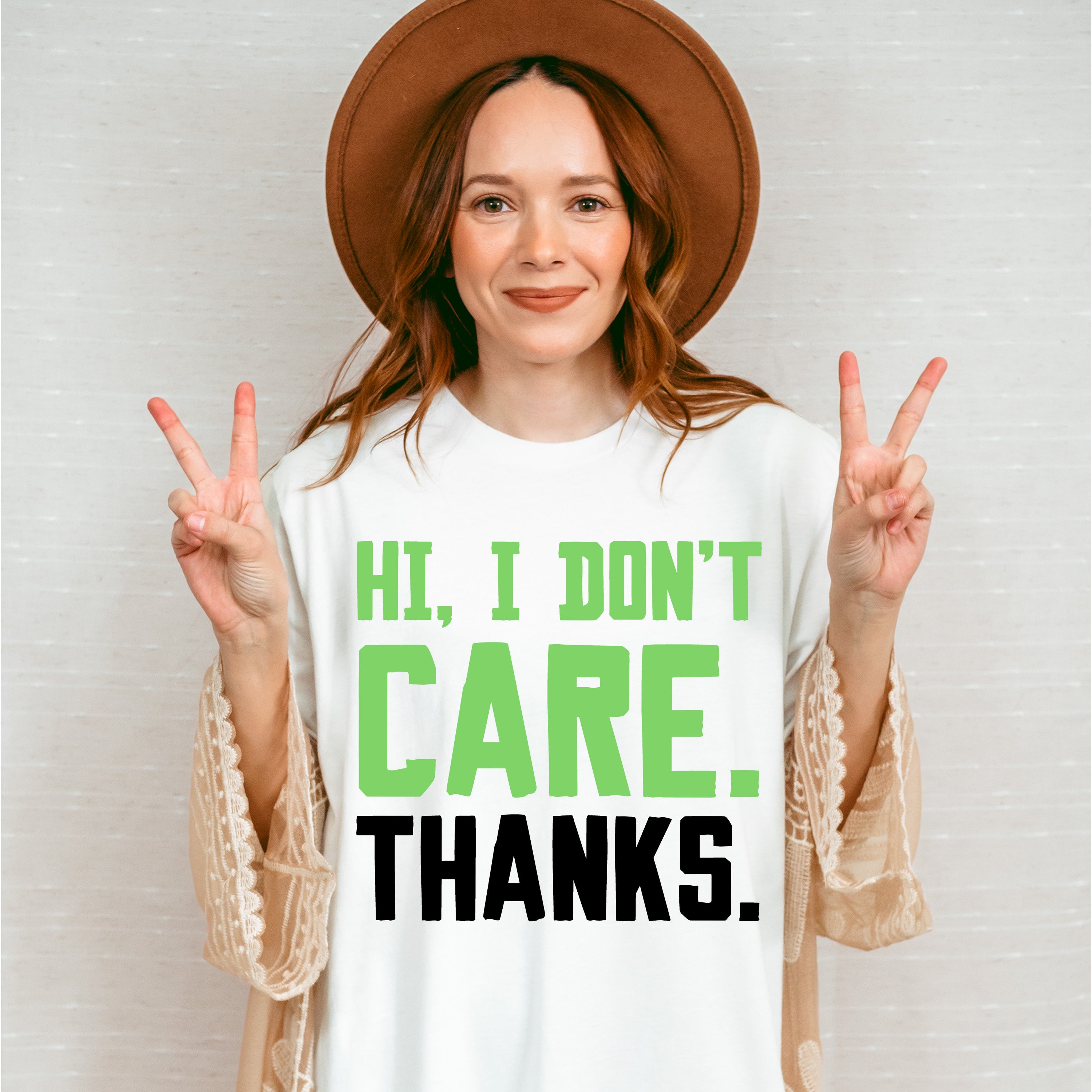 Hi, I Don't Care. Thanks. - Funny Unisex Crewneck T-Shirt Sweatshirt Hoodie