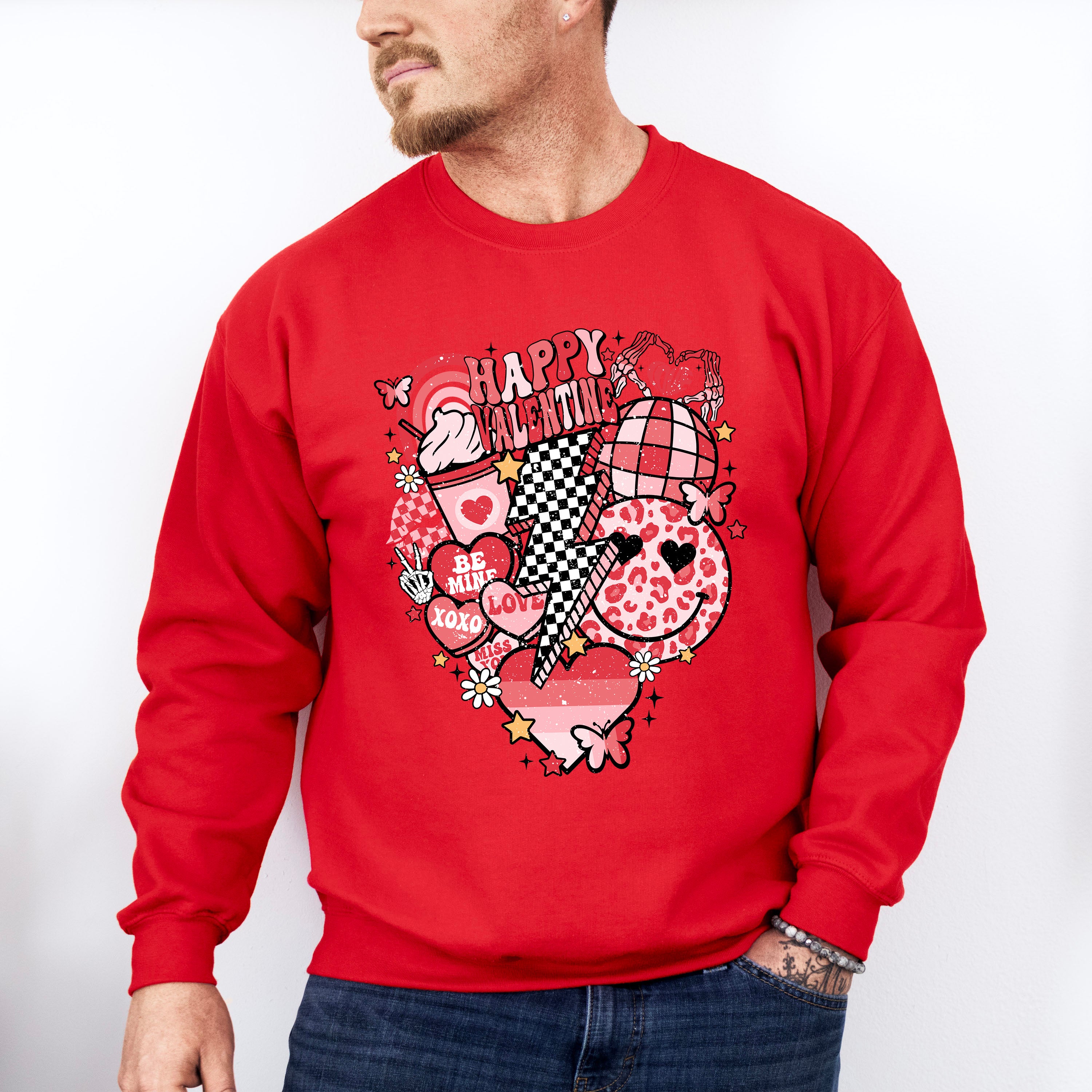 Valentines Day Doodles Design - Valentines Theme Unisex Crewneck T-Shirt Sweatshirt Hoodie
