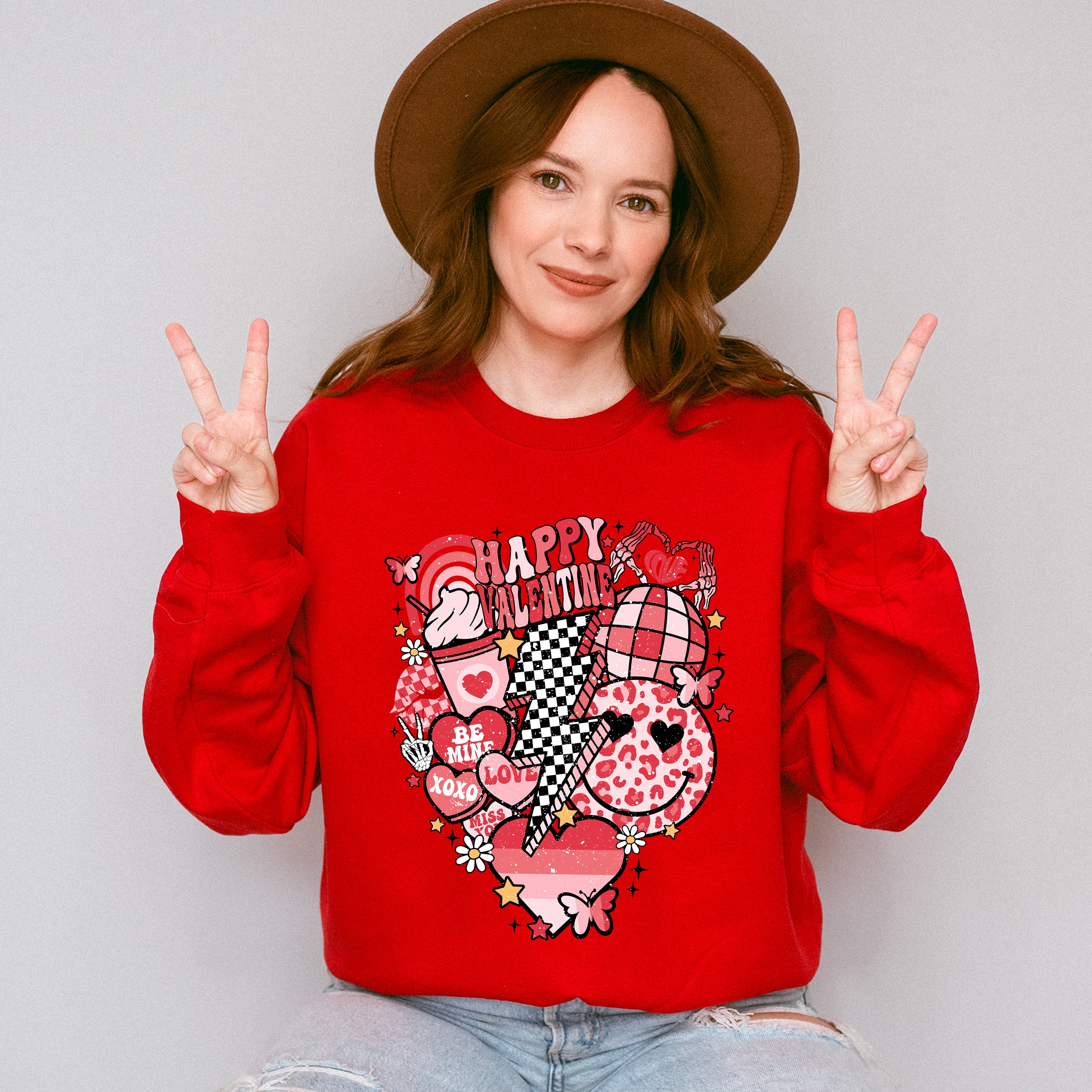 Valentines Day Doodles Design - Valentines Theme Unisex Crewneck T-Shirt Sweatshirt Hoodie