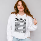 Taurus Nutrition Facts - Zodiac & Horoscopes Unisex Crewneck T-Shirt Sweatshirt Hoodie