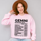 Gemini Nutrition Facts - Zodiac & Horoscopes Unisex Crewneck T-Shirt Sweatshirt Hoodie