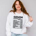 Gemini Nutrition Facts - Zodiac & Horoscopes Unisex Crewneck T-Shirt Sweatshirt Hoodie