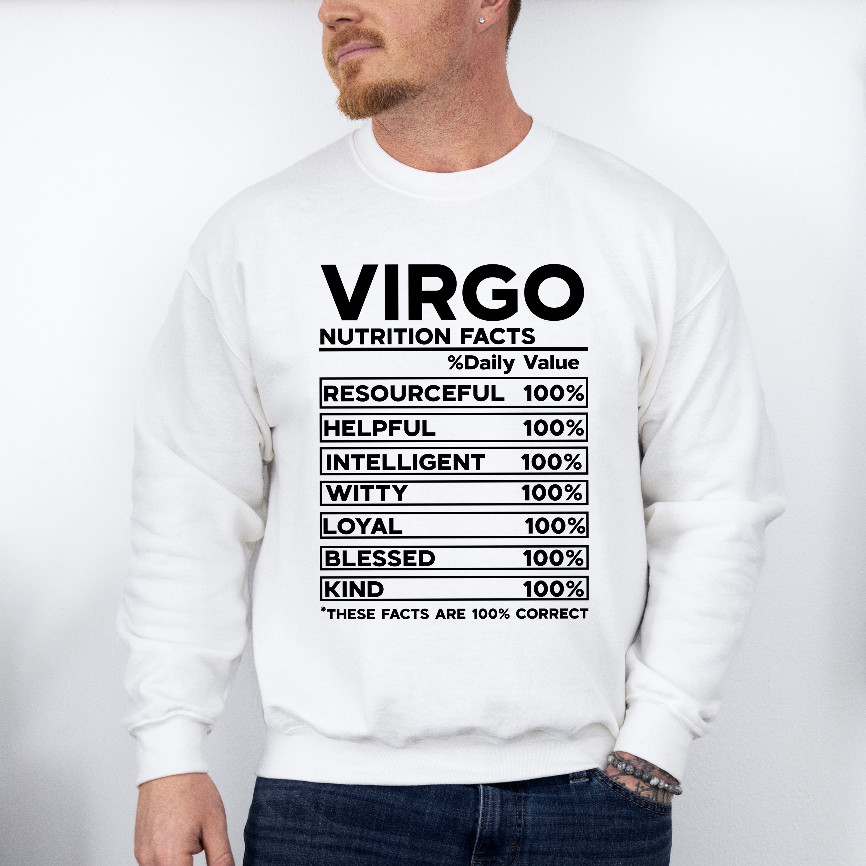 Virgo Nutrition Facts - Zodiac &amp; Horoscopes Unisex Crewneck T-Shirt Sweatshirt Hoodie