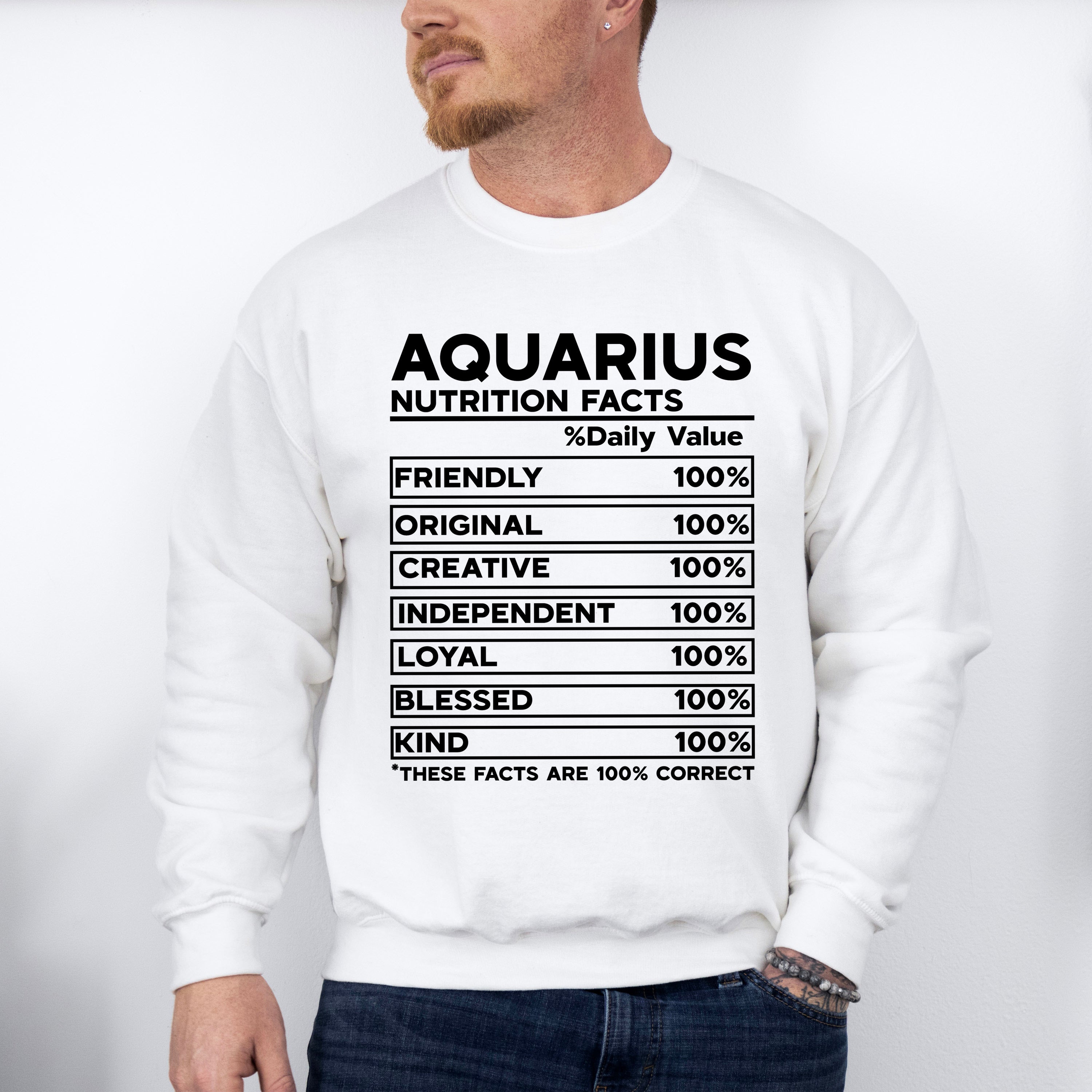 Aquarius Nutrition Facts - Zodiac &amp; Horoscopes Unisex Crewneck T-Shirt Sweatshirt Hoodie
