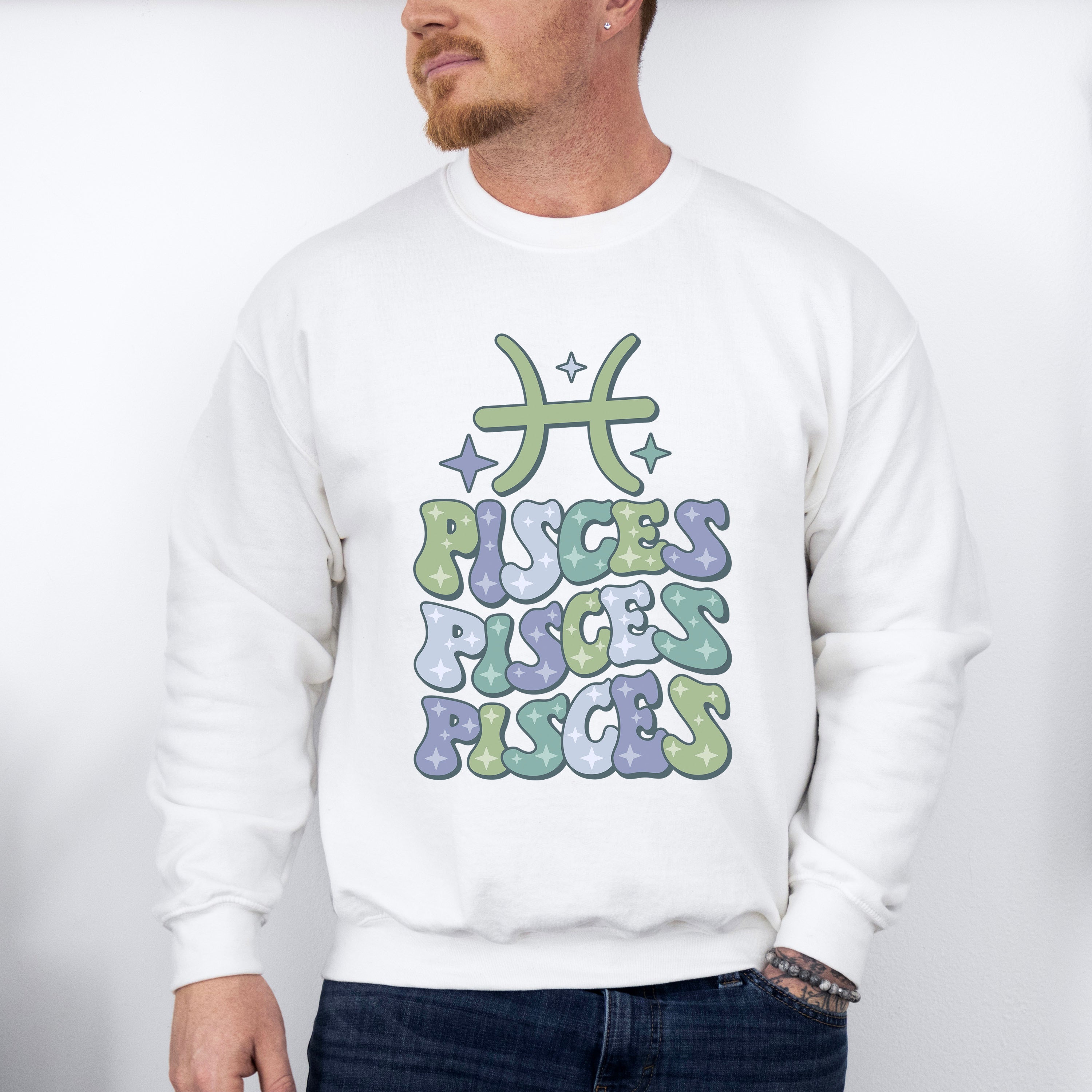 Groovy Pisces Design - Zodiac &amp; Horoscopes Unisex Crewneck T-Shirt Sweatshirt Hoodie
