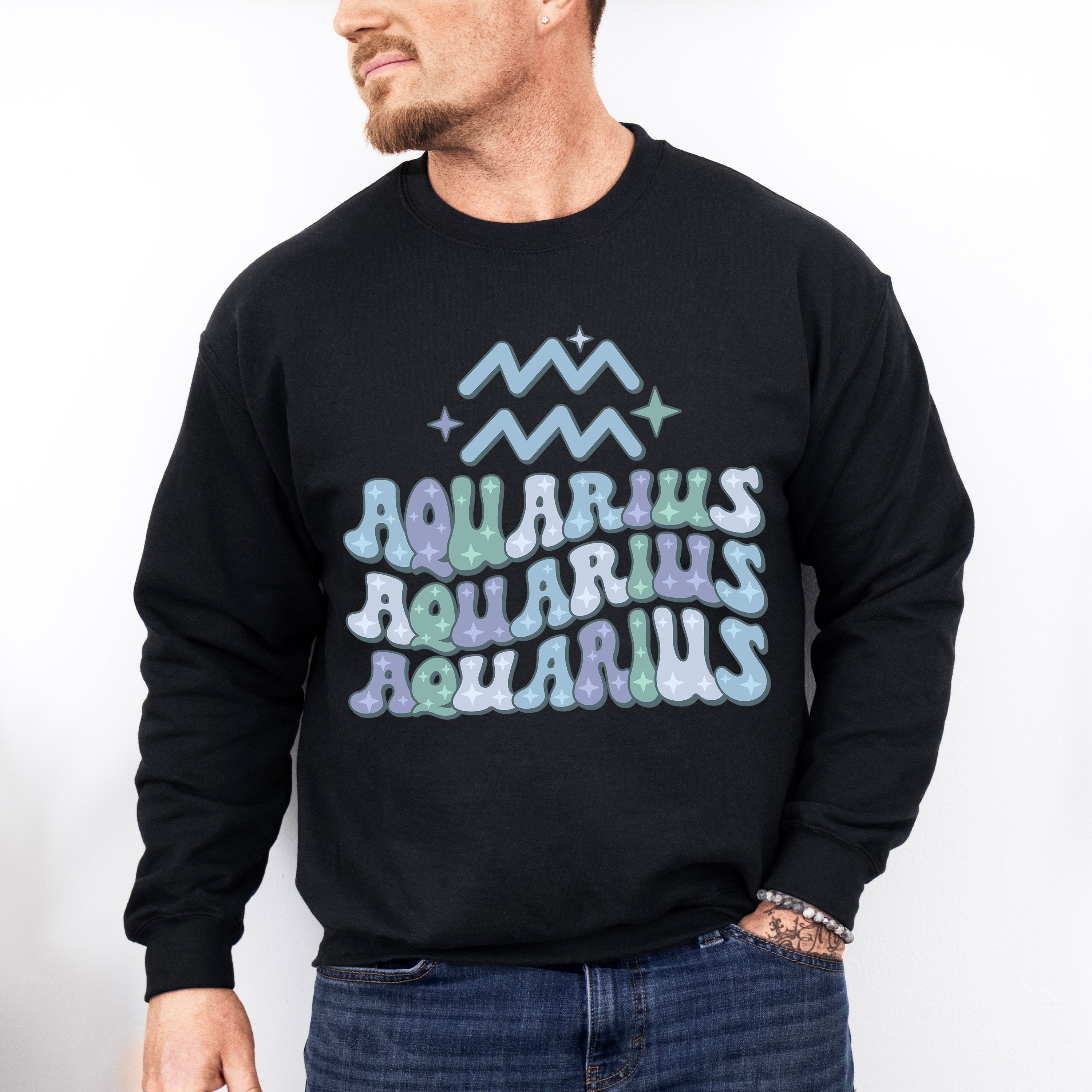 Groovy Aquarius Design - Zodiac &amp; Horoscopes Unisex Crewneck T-Shirt Sweatshirt Hoodie
