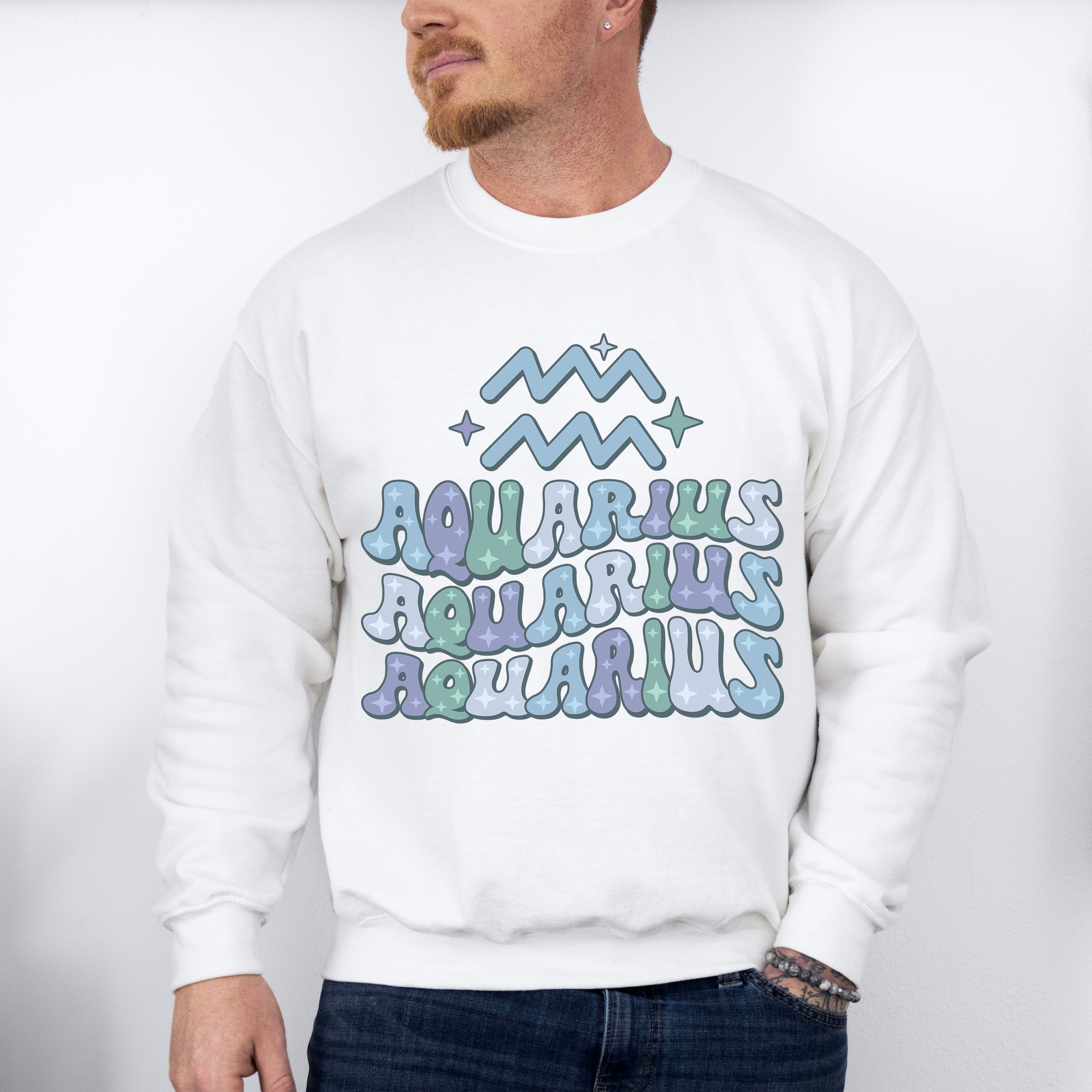 Groovy Aquarius Design - Zodiac &amp; Horoscopes Unisex Crewneck T-Shirt Sweatshirt Hoodie