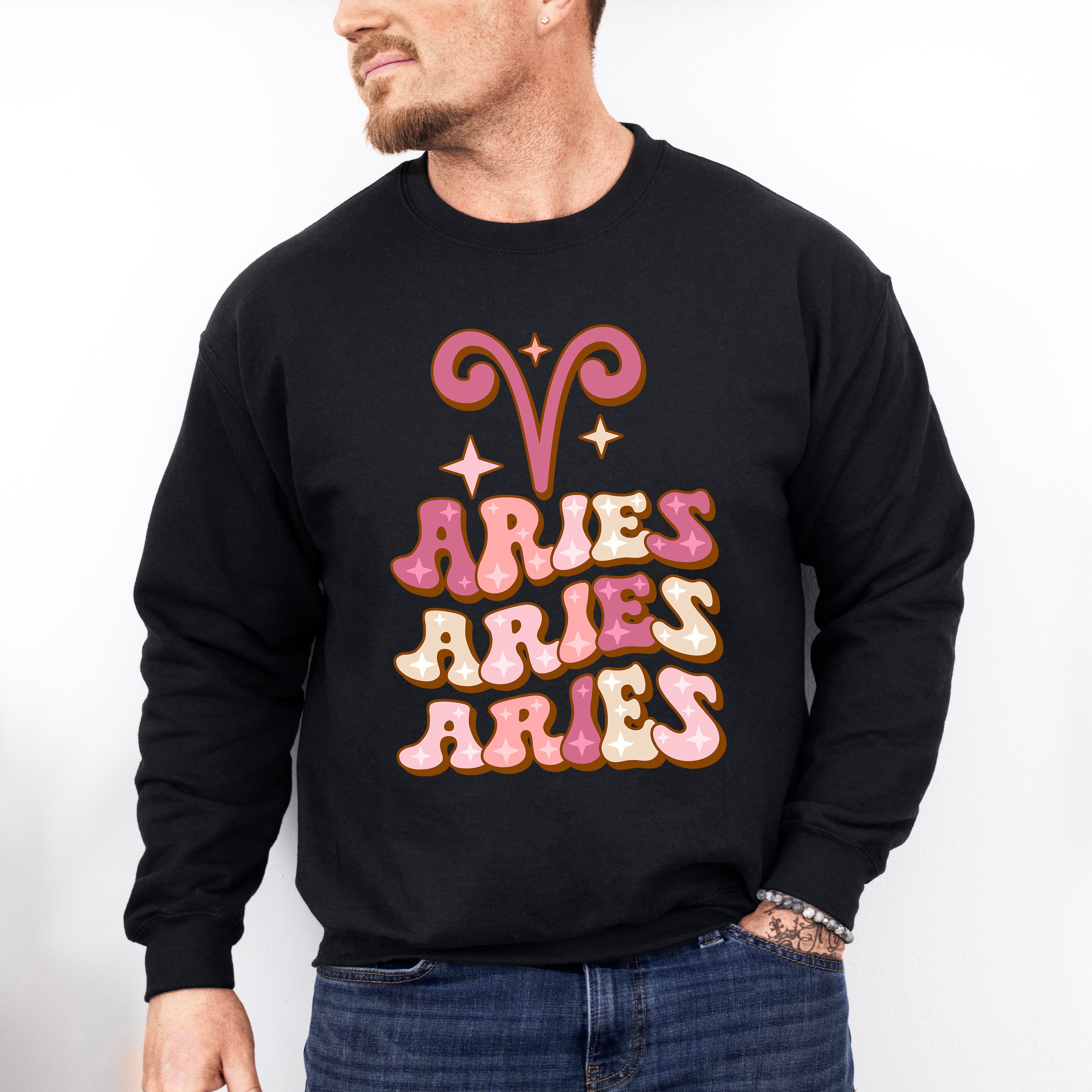 Groovy Aries Design - Zodiac &amp; Horoscopes Unisex Crewneck T-Shirt Sweatshirt Hoodie