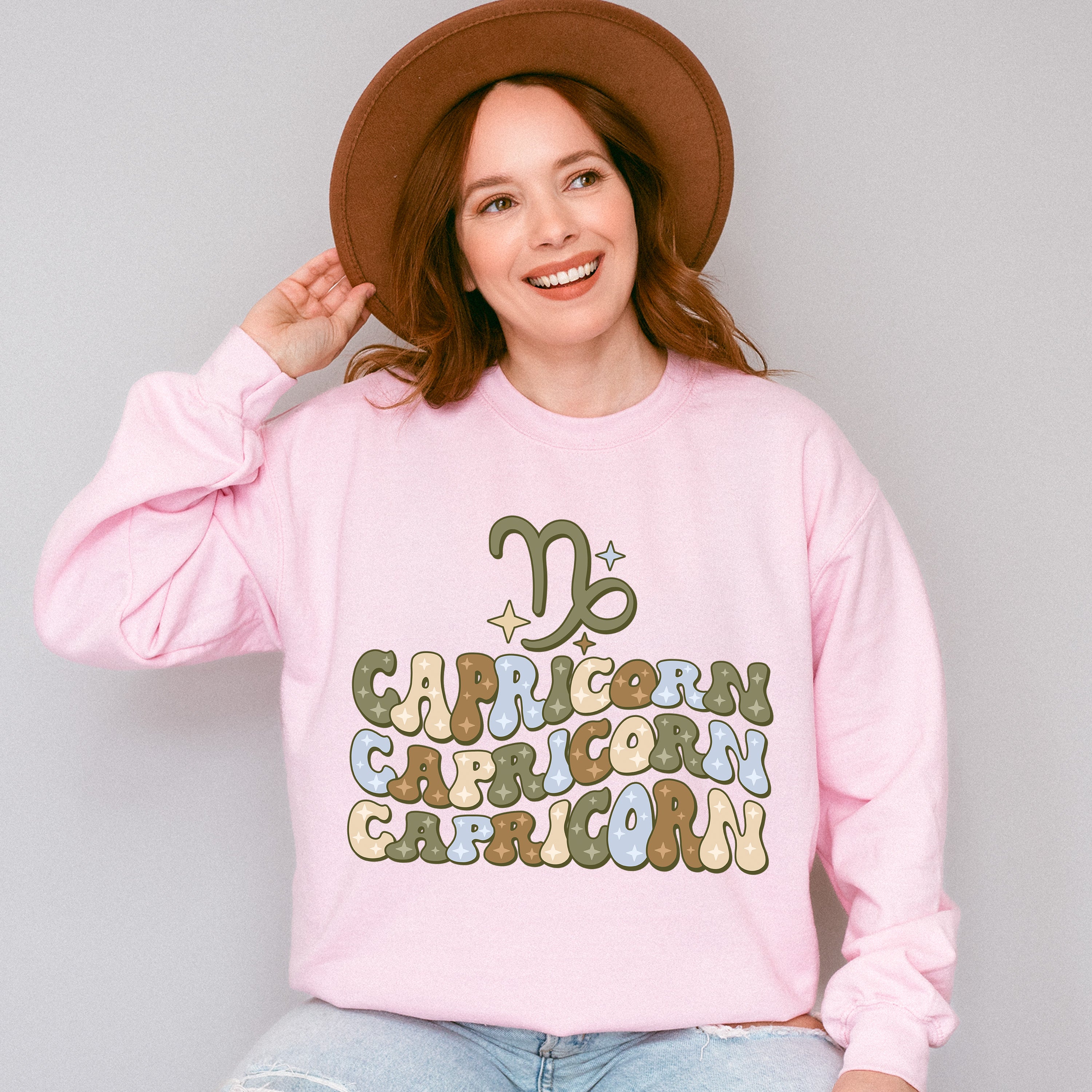 Groovy Capricorn Design - Zodiac &amp; Horoscopes Unisex Crewneck T-Shirt Sweatshirt Hoodie