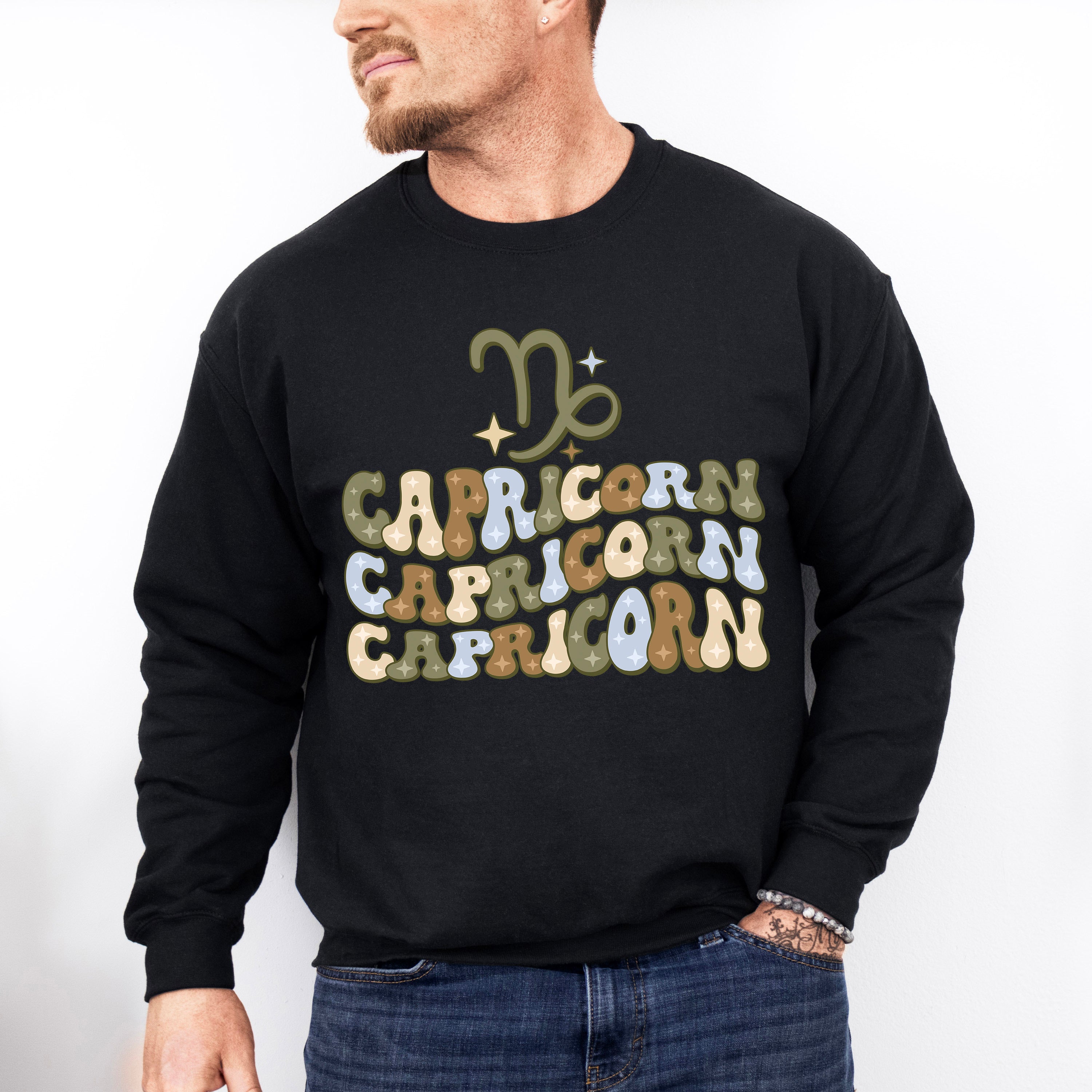 Groovy Capricorn Design - Zodiac &amp; Horoscopes Unisex Crewneck T-Shirt Sweatshirt Hoodie