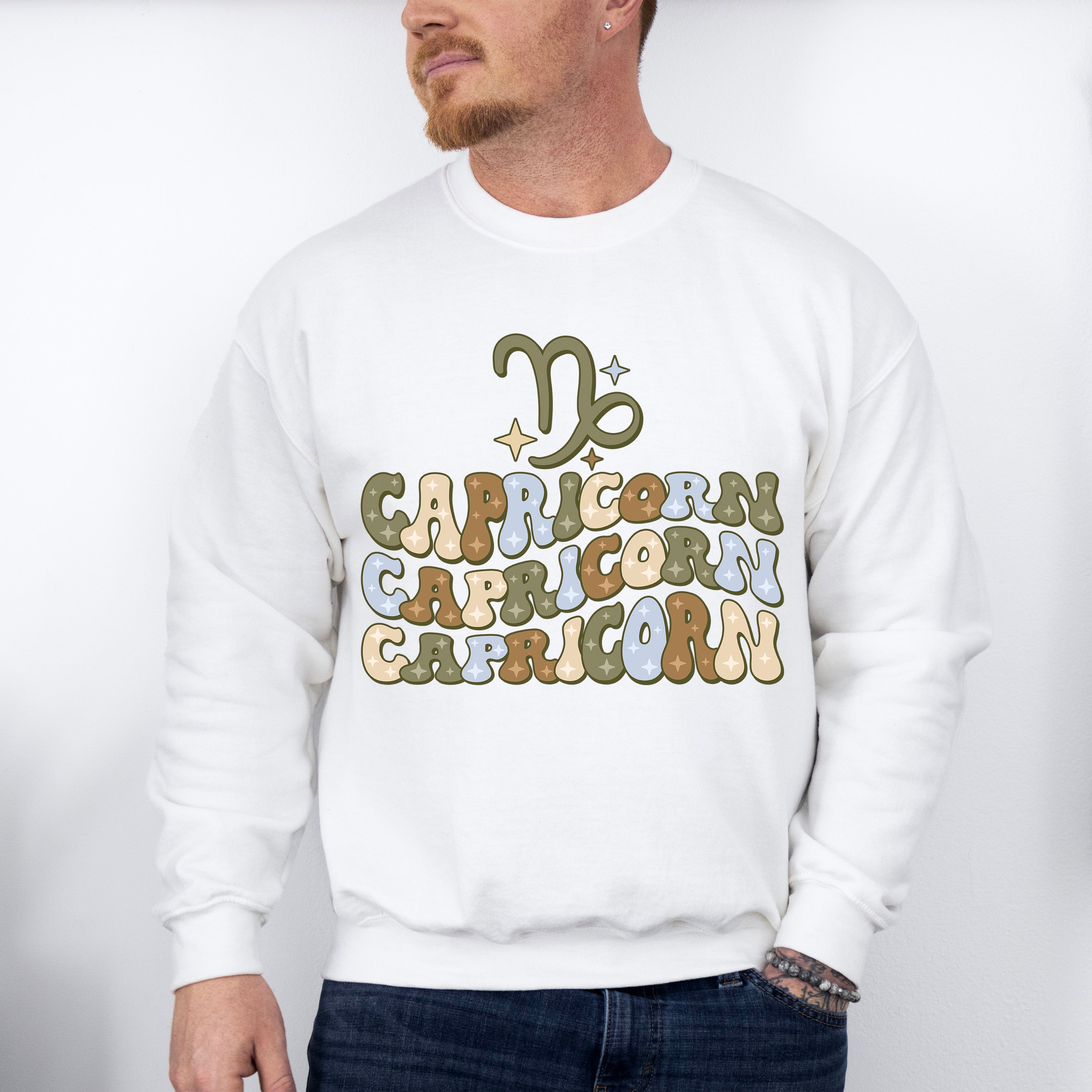 Groovy Capricorn Design - Zodiac &amp; Horoscopes Unisex Crewneck T-Shirt Sweatshirt Hoodie