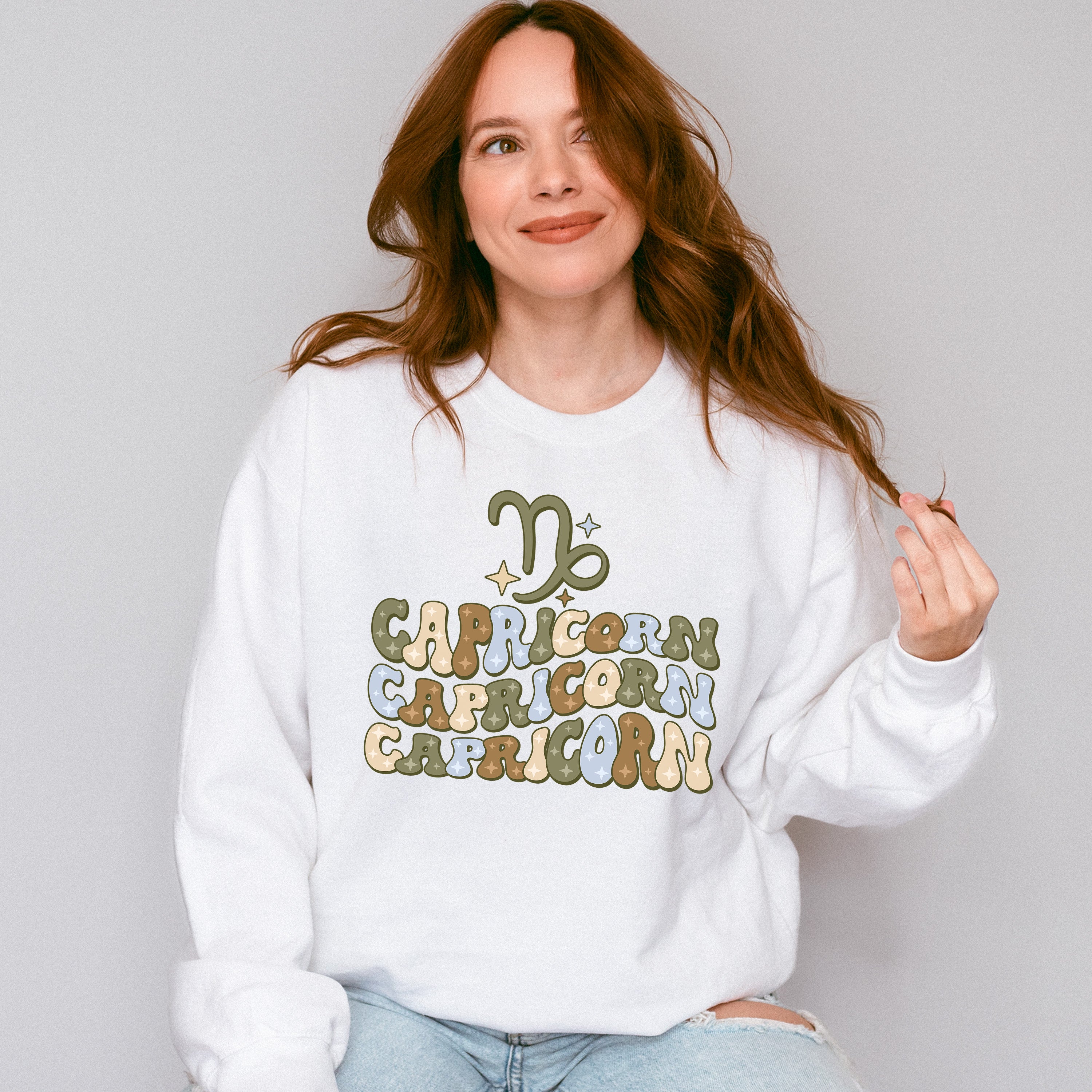 Groovy Capricorn Design - Zodiac &amp; Horoscopes Unisex Crewneck T-Shirt Sweatshirt Hoodie