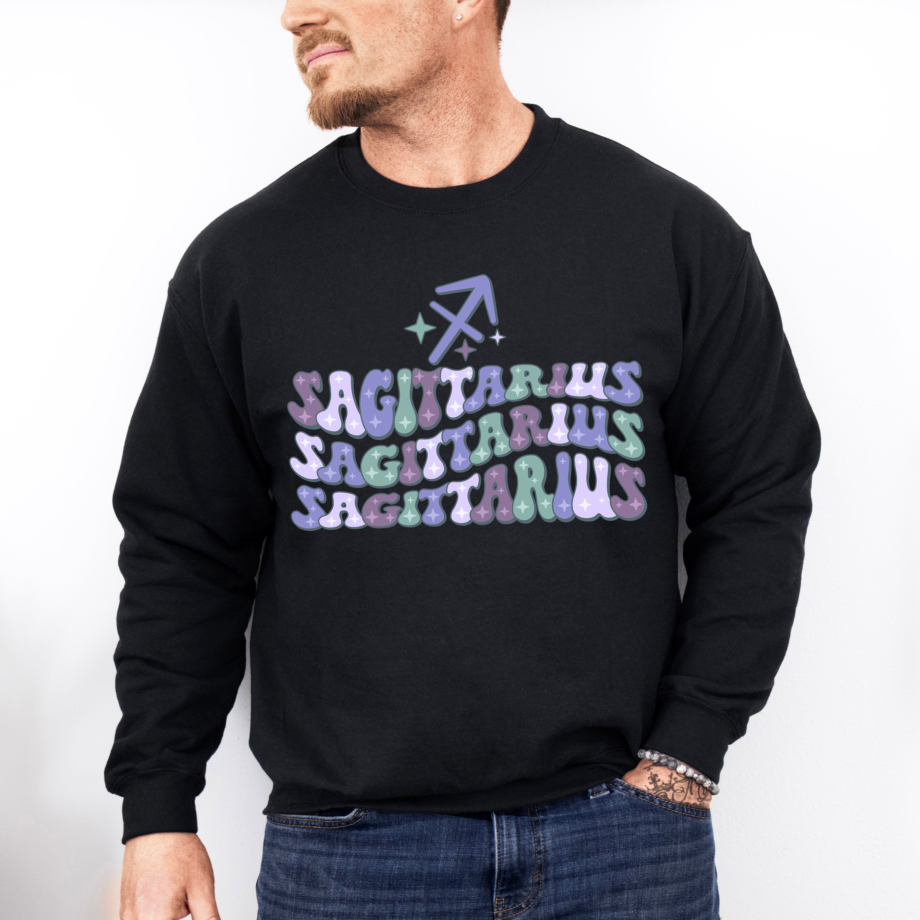 Groovy Sagittarius Design - Zodiac &amp; Horoscopes Unisex Crewneck T-Shirt Sweatshirt Hoodie