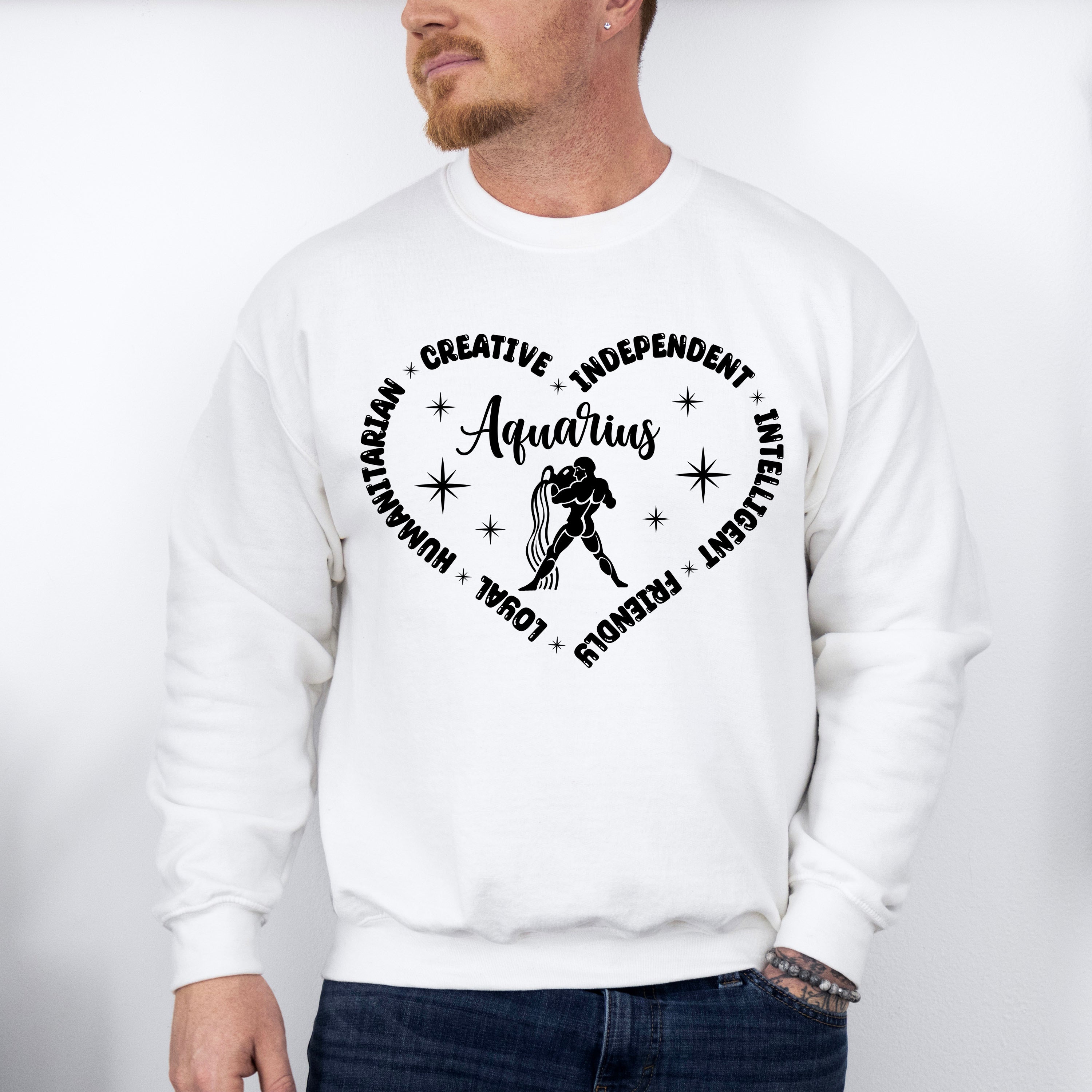 Aquarius Heart Design - Zodiac &amp; Horoscopes Unisex Crewneck T-Shirt Sweatshirt Hoodie