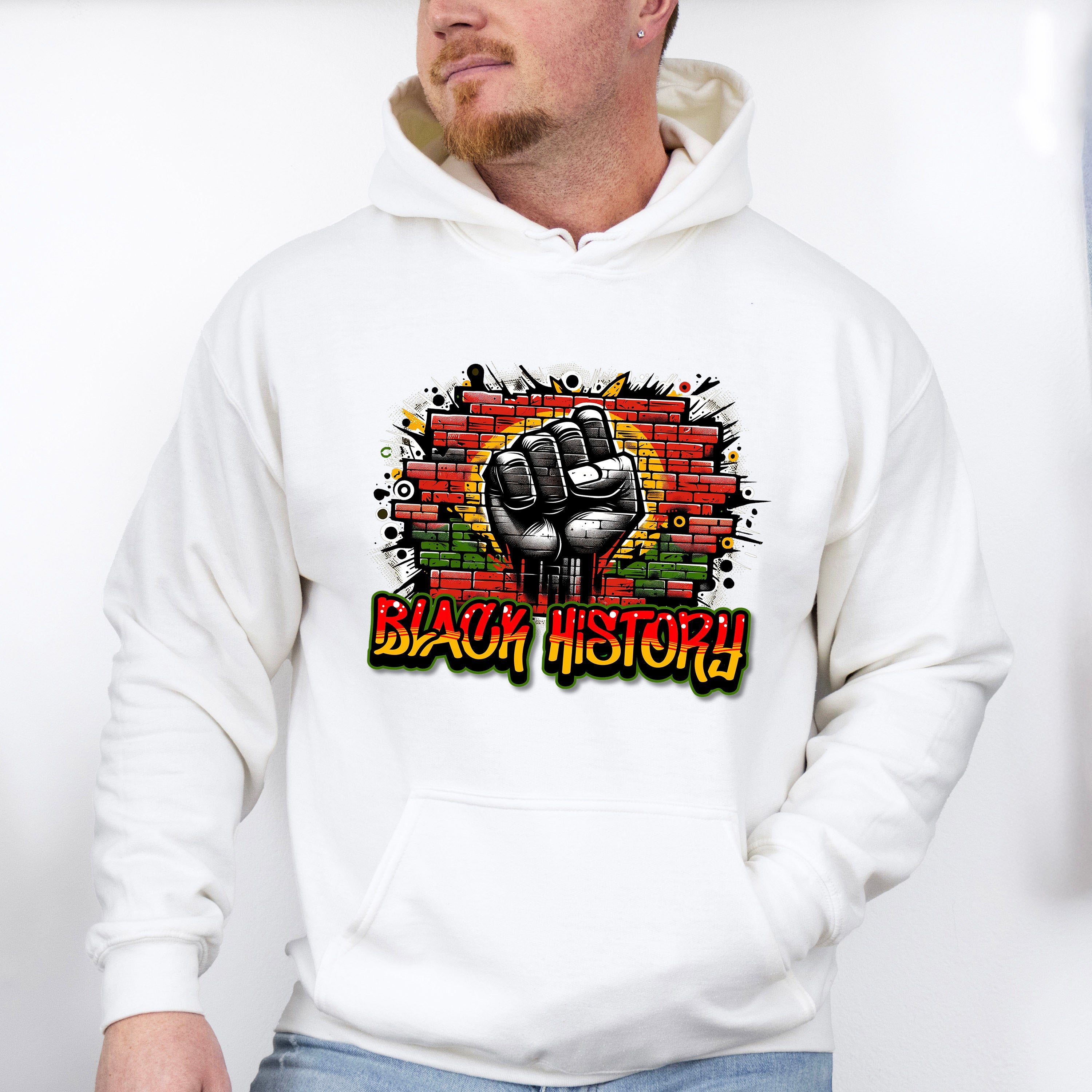 Black History Rising Fist Wall Design Black Lives Matter Unisex Crewneck T-Shirt Sweatshirt Hoodie