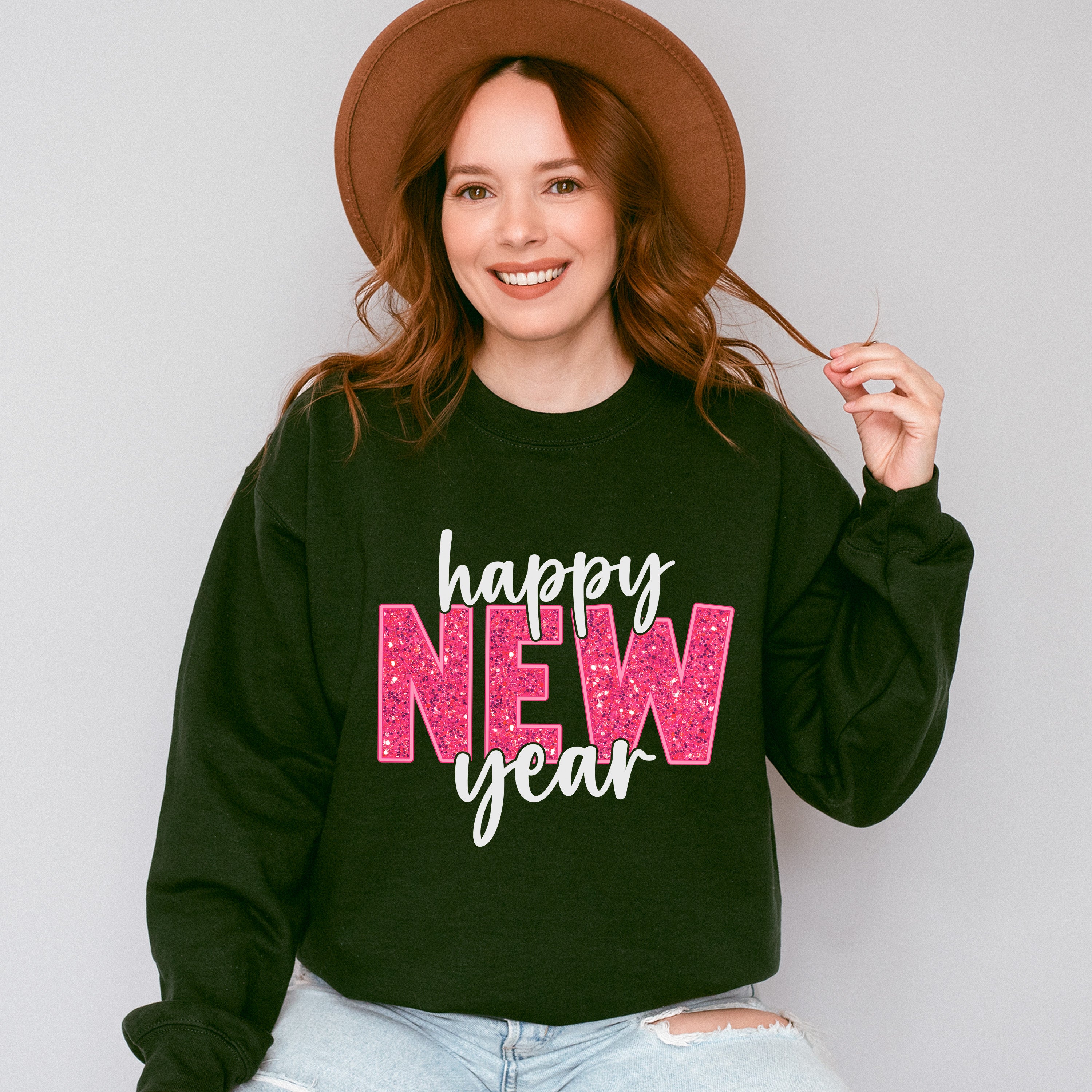Happy New Year Glitter Design - New Years Unisex Crewneck T-Shirt Sweatshirt Hoodie