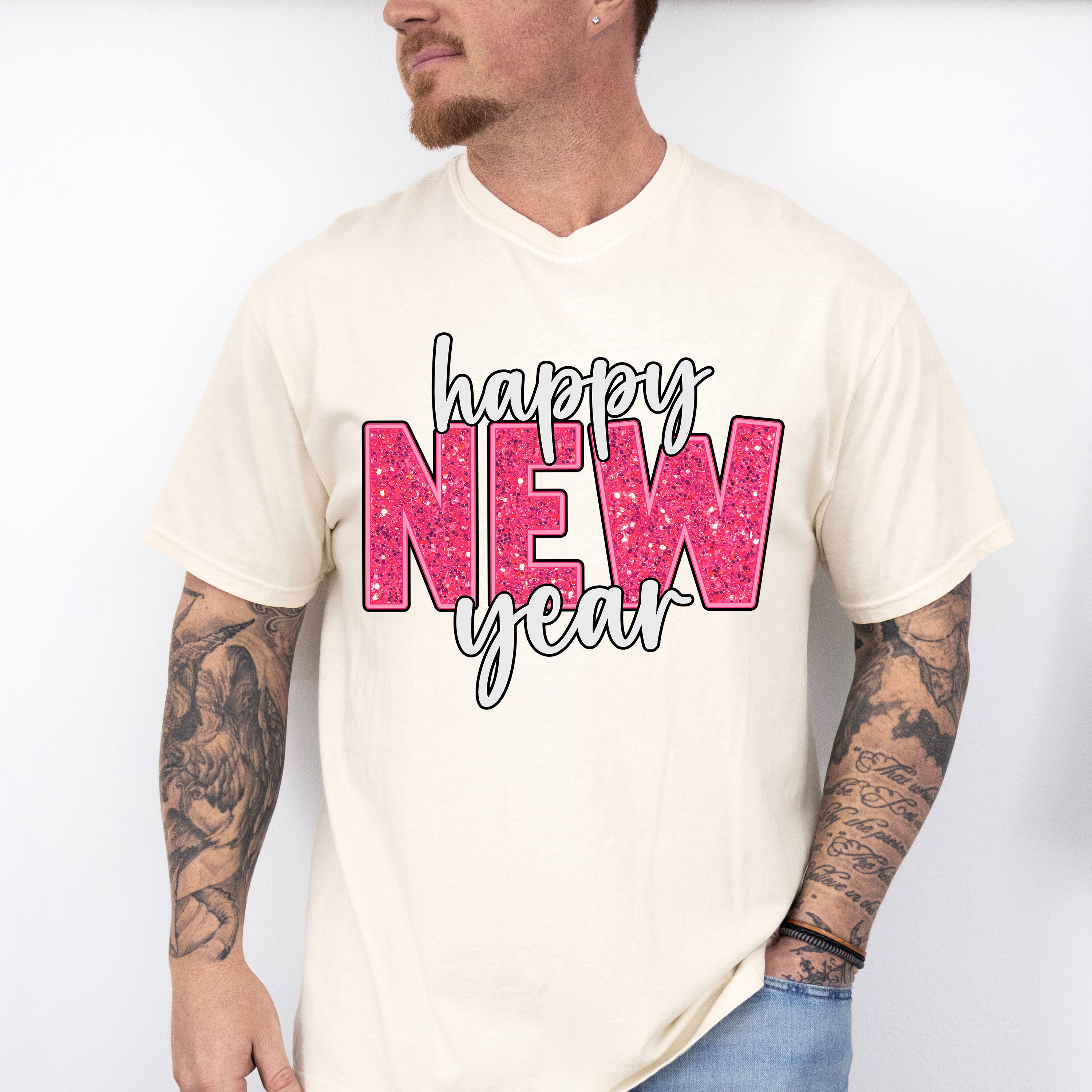 Happy New Year Glitter Design - New Years Unisex Crewneck T-Shirt Sweatshirt Hoodie