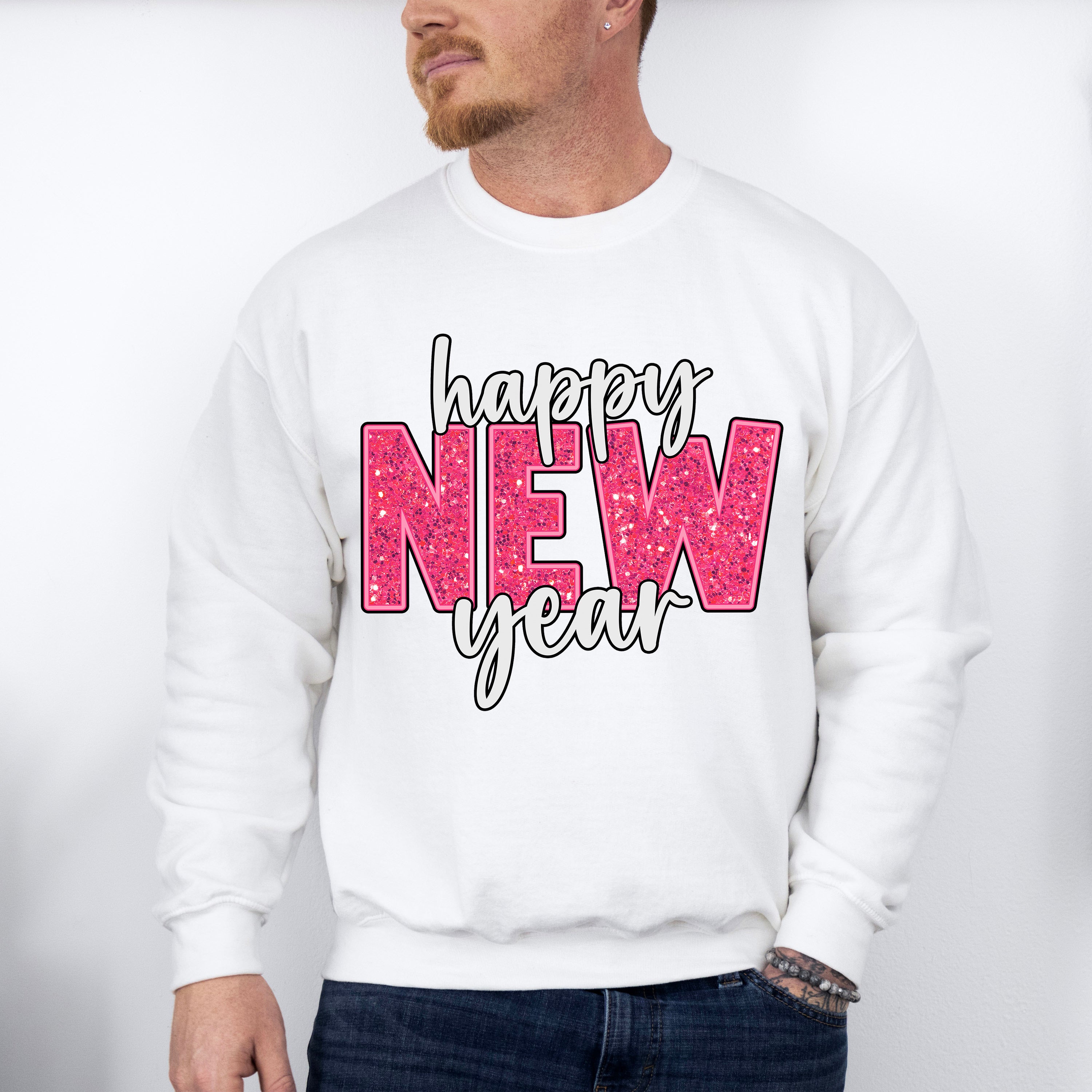 Happy New Year Glitter Design - New Years Unisex Crewneck T-Shirt Sweatshirt Hoodie