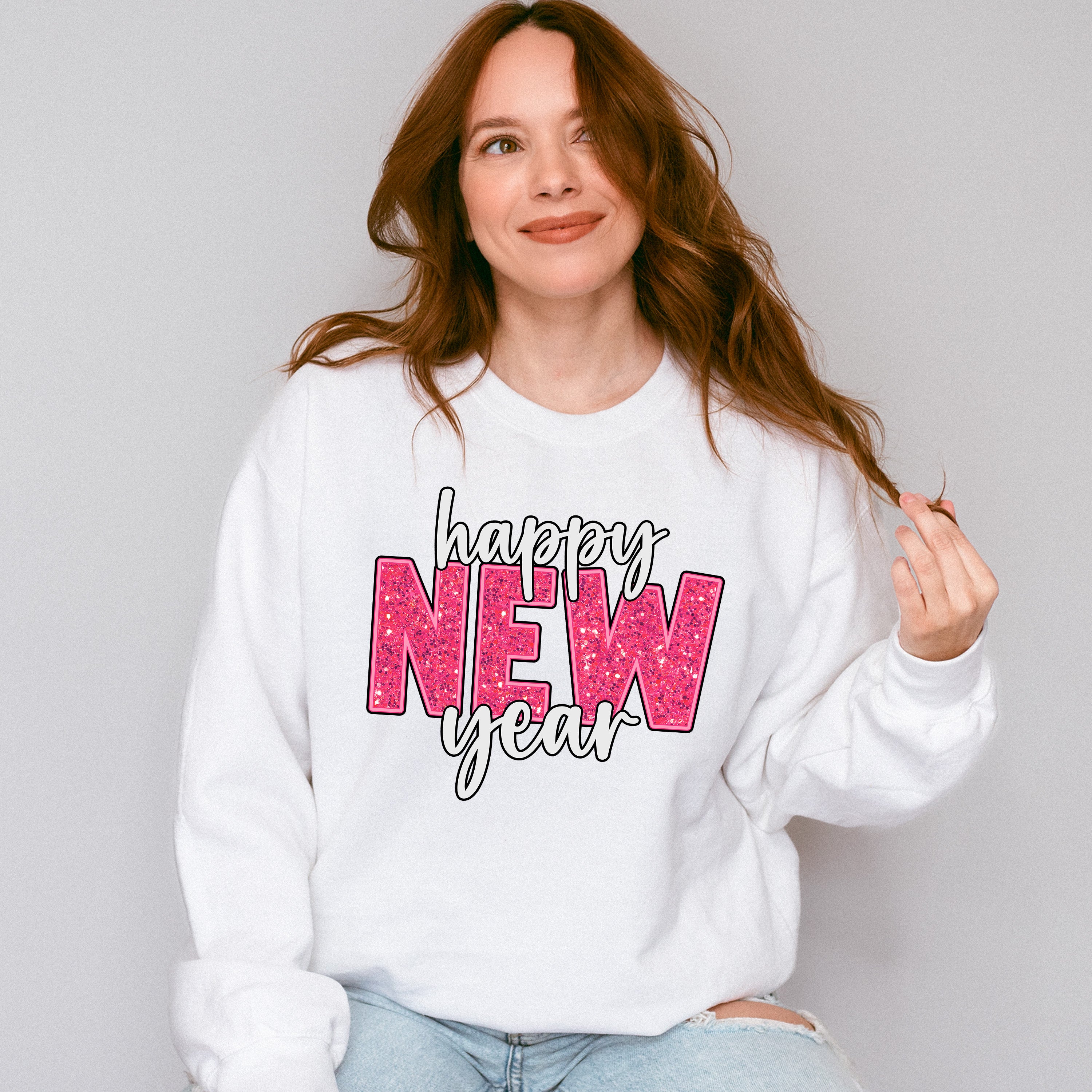 Happy New Year Glitter Design - New Years Unisex Crewneck T-Shirt Sweatshirt Hoodie