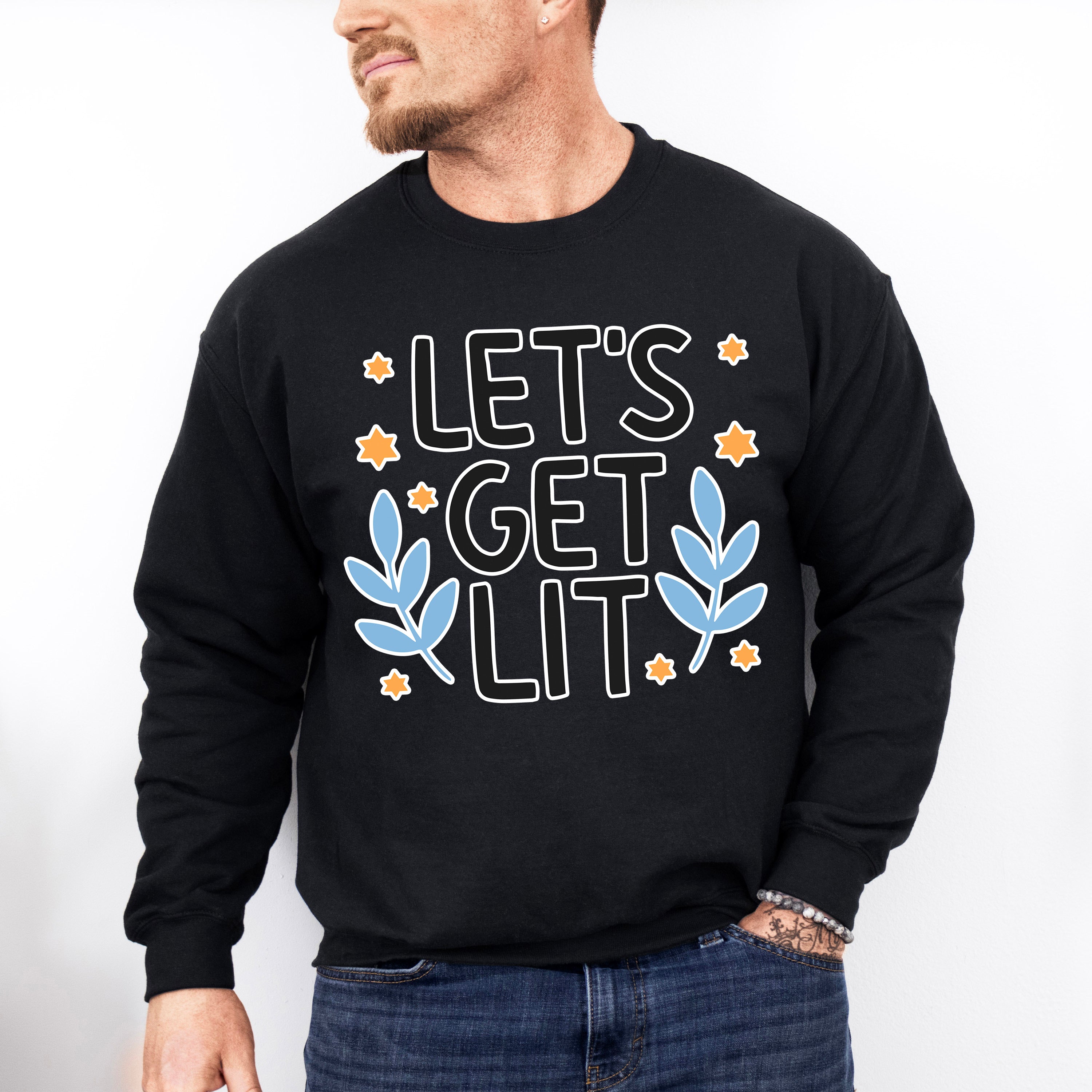 Let&#39;s Get Lit - Hanukkah Unisex Crewneck T-Shirt Sweatshirt Hoodie