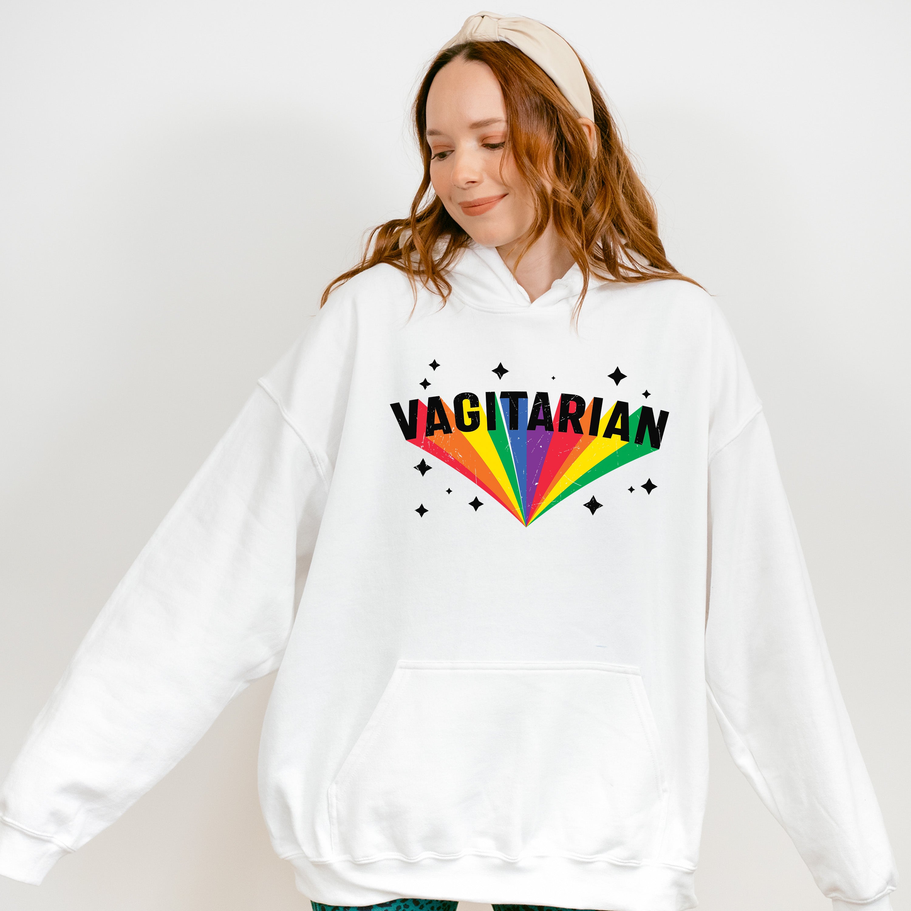 Rainbow Vagitarian Sparkles Design - Lesbian Unisex Crewneck T-Shirt Sweatshirt Hoodie