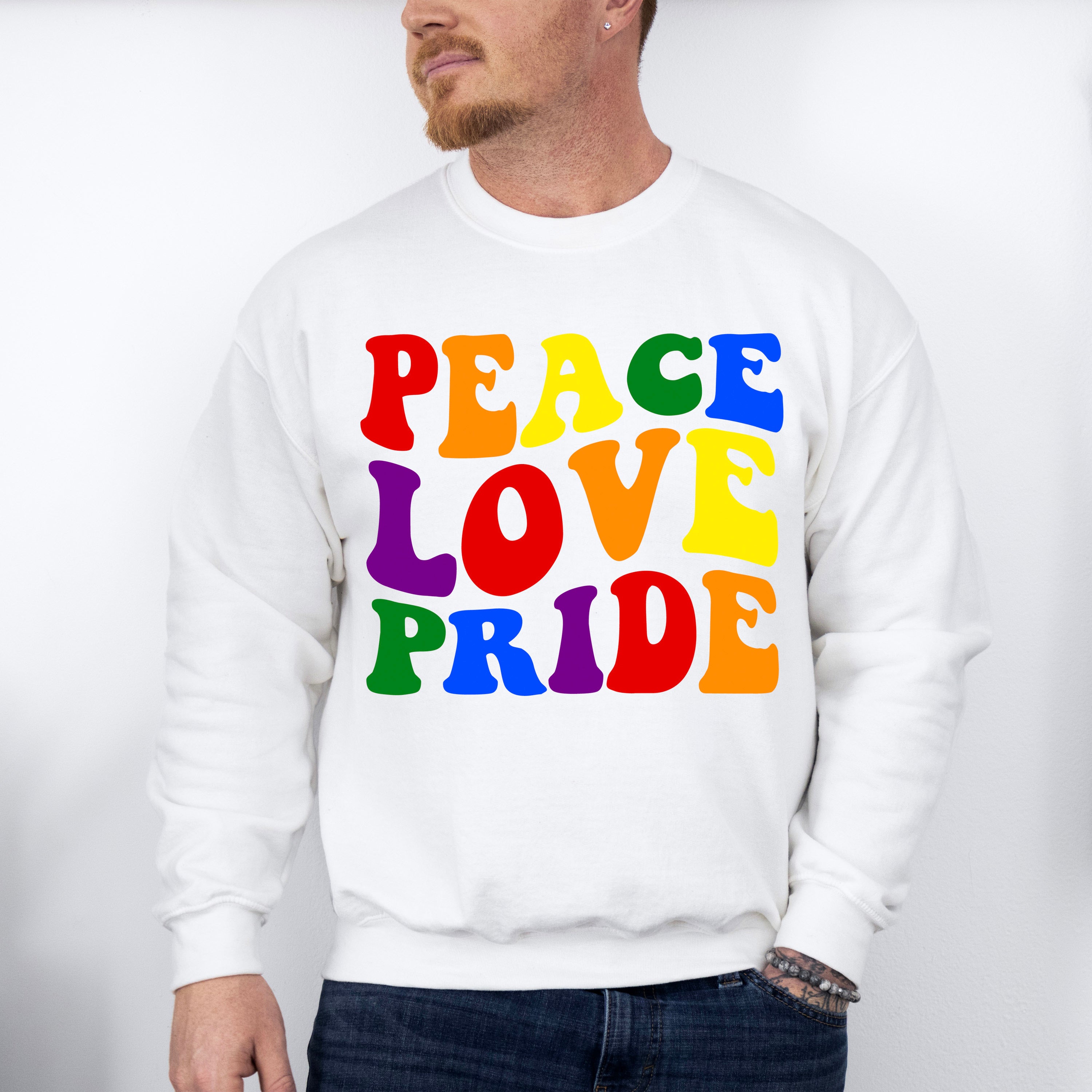 Peace Love Pride - Gay Unisex Crewneck T-Shirt Sweatshirt Hoodie