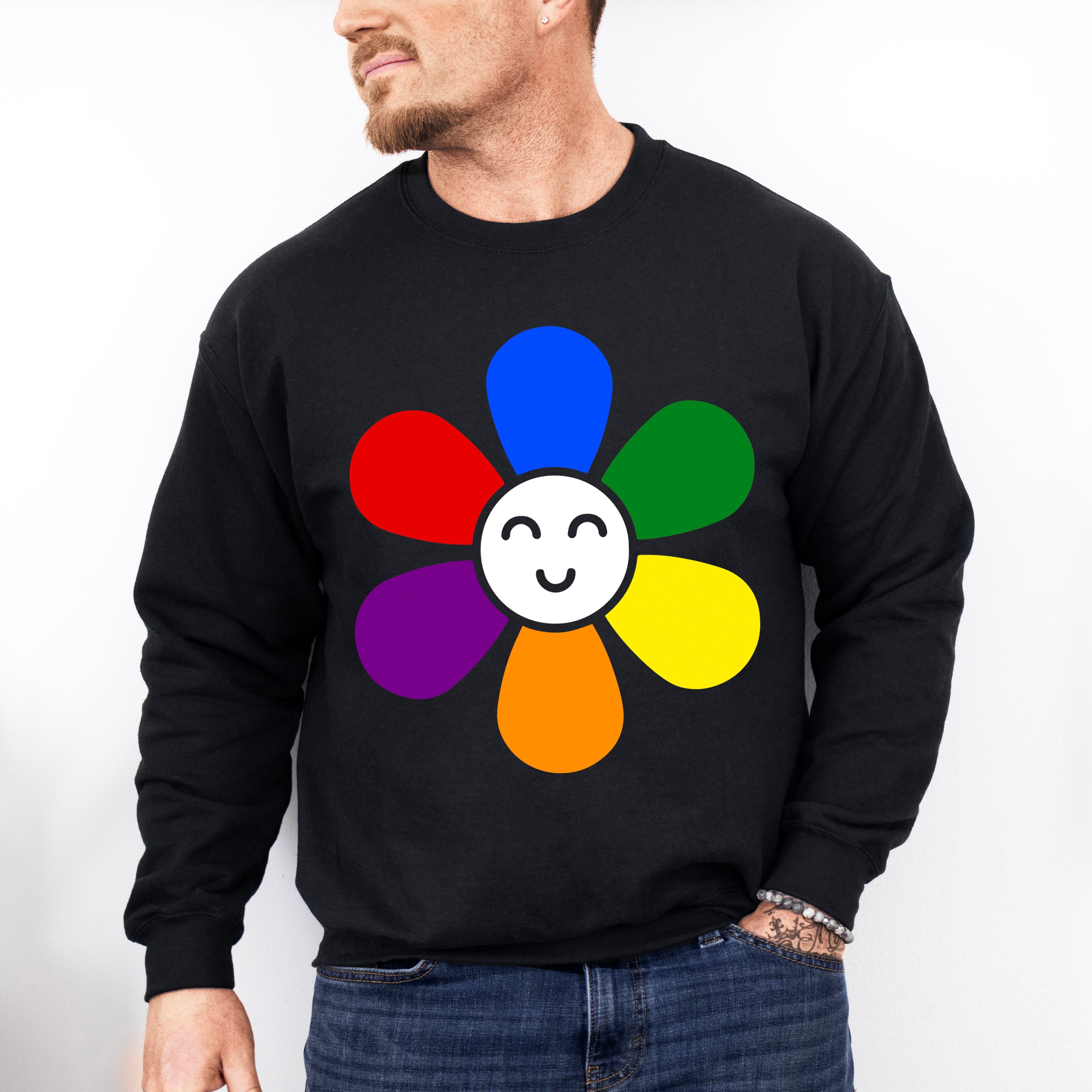 Colorful Smiley Flower - Gay Unisex Crewneck T-Shirt Sweatshirt Hoodie