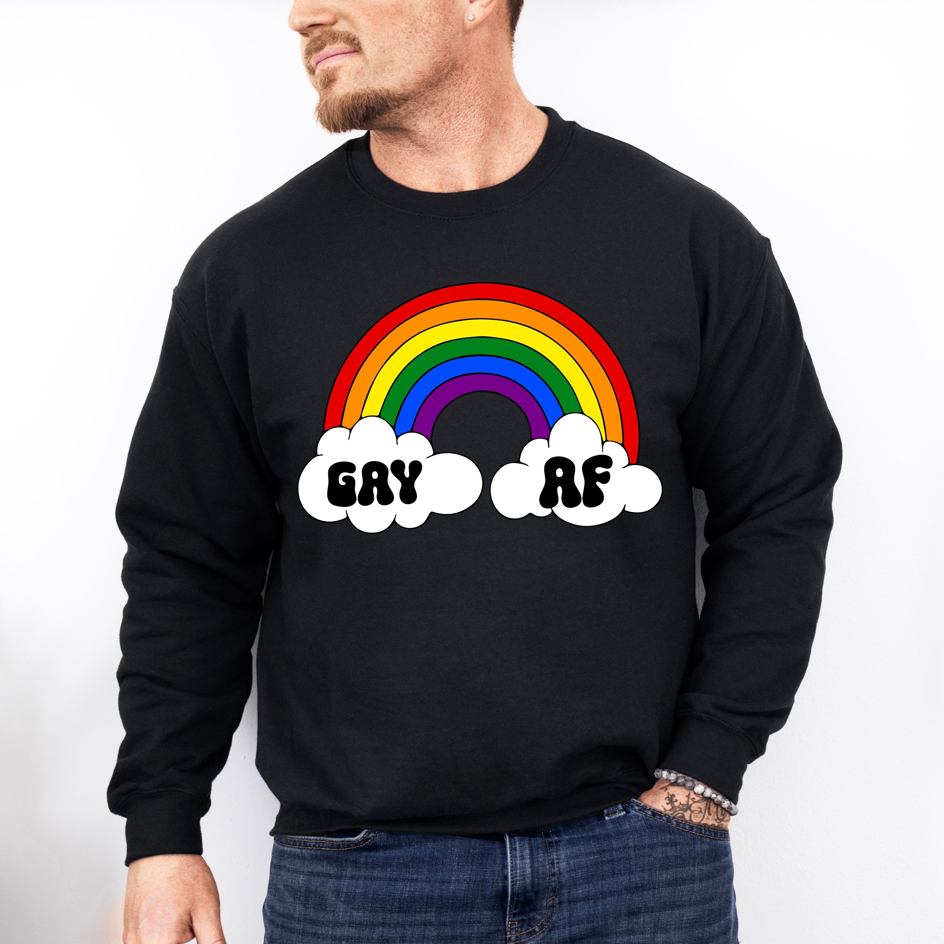 Gay AF Rainbow Design - Gay Unisex Crewneck T-Shirt Sweatshirt Hoodie