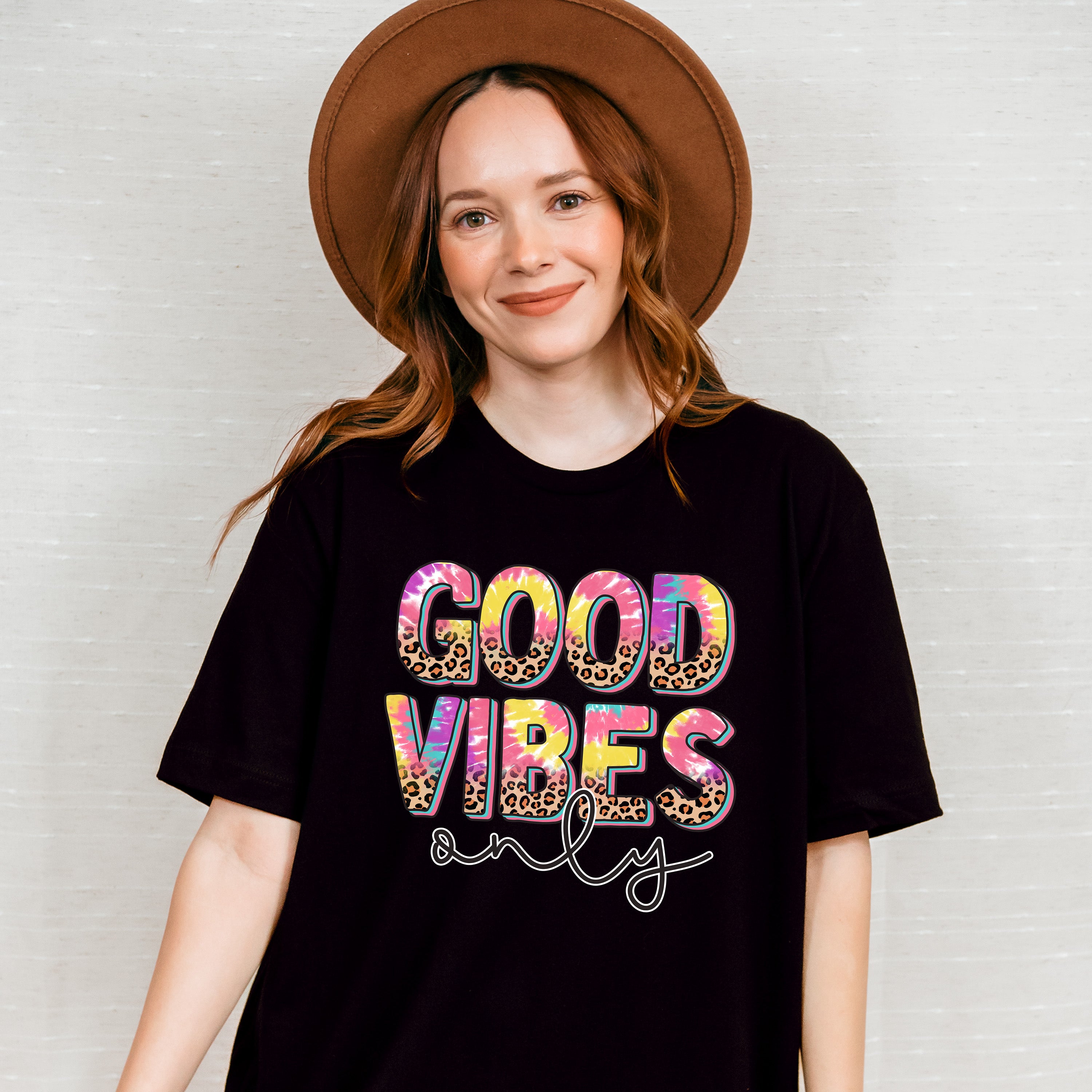 Good Vibes Only Colorful Leopard Design - Good Vibes Unisex Crewneck T-Shirt Sweatshirt Hoodie