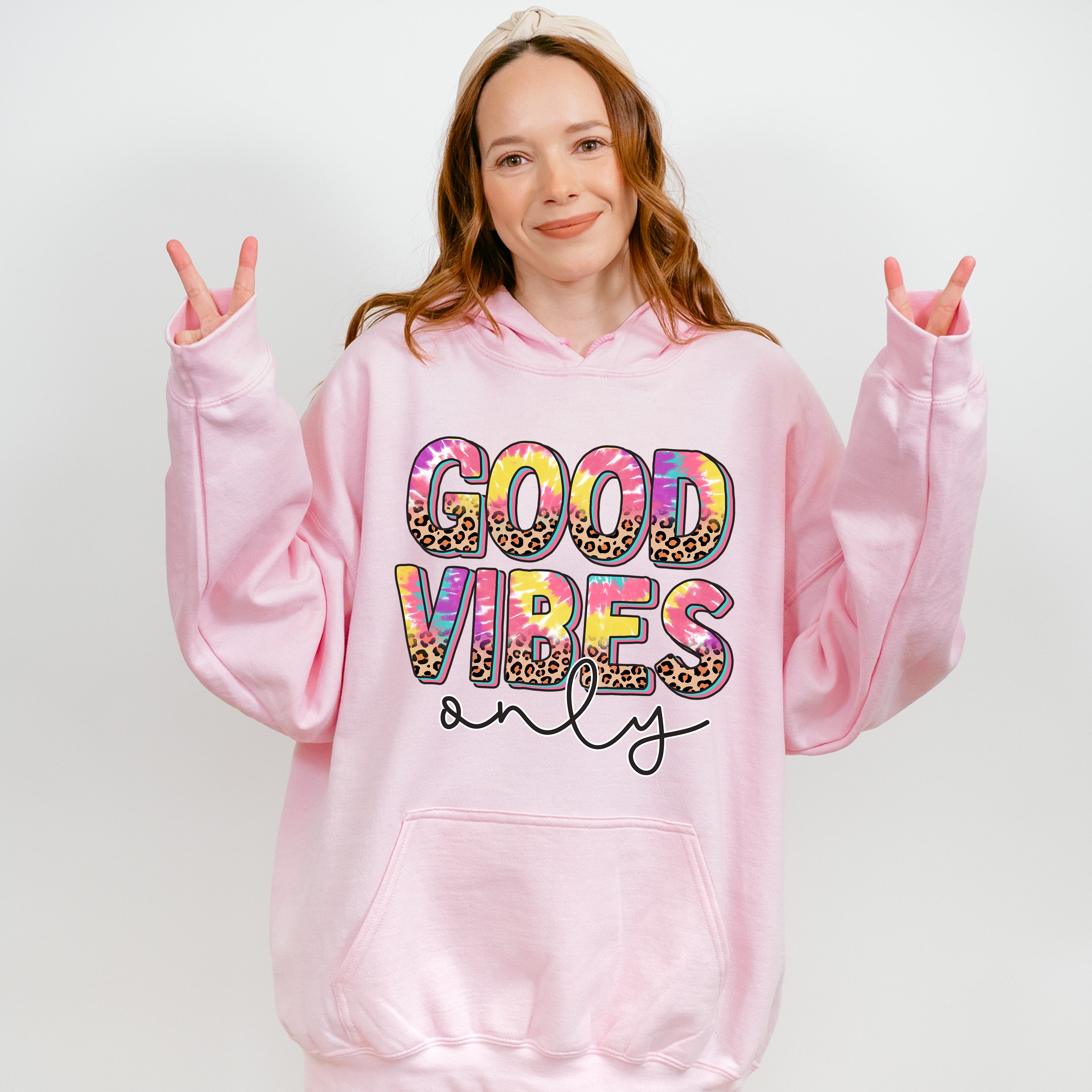 Good Vibes Only Colorful Leopard Design - Good Vibes Unisex Crewneck T-Shirt Sweatshirt Hoodie