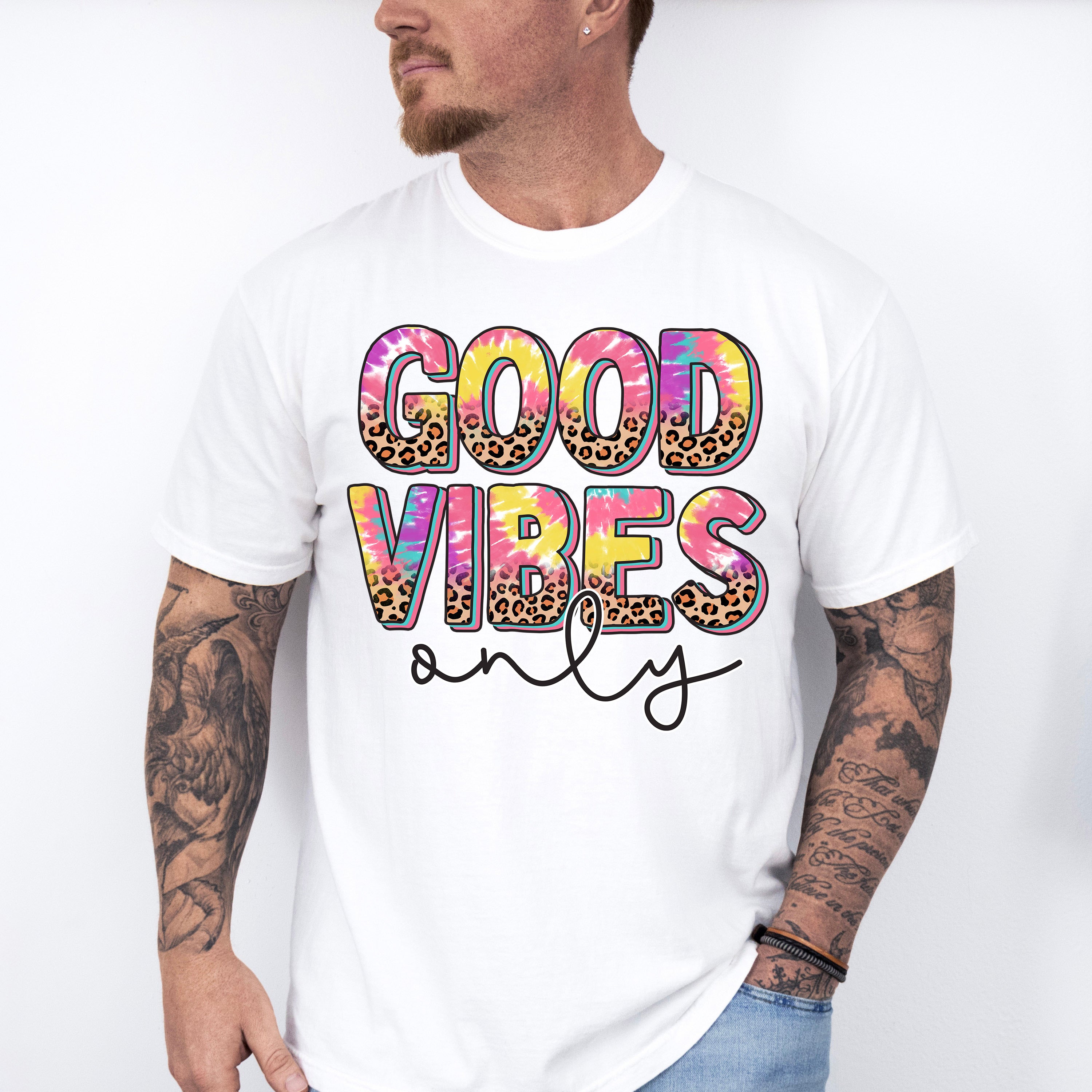 Good Vibes Only Colorful Leopard Design - Good Vibes Unisex Crewneck T-Shirt Sweatshirt Hoodie