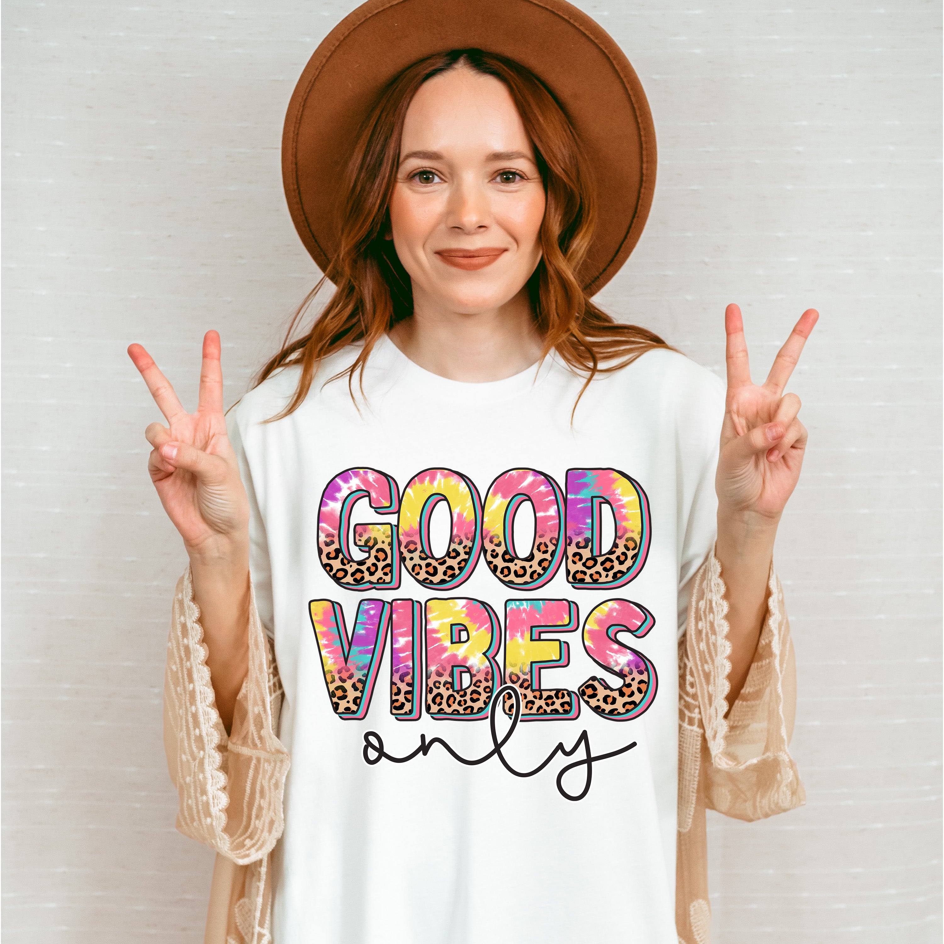 Good Vibes Only Colorful Leopard Design - Good Vibes Unisex Crewneck T-Shirt Sweatshirt Hoodie