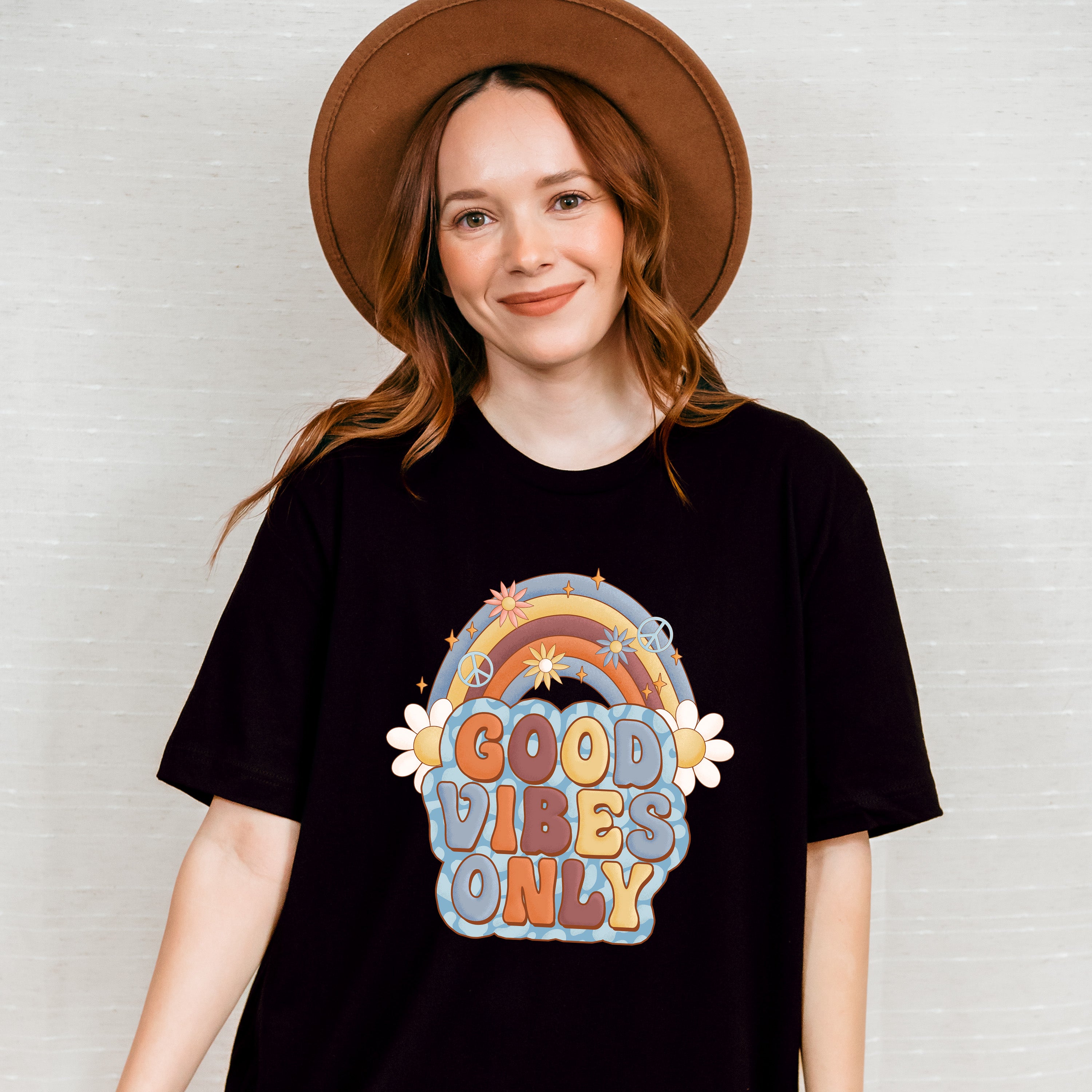 Good Vibes Only Flower Rainbow Design - Good Vibes Unisex Crewneck T-Shirt Sweatshirt Hoodie