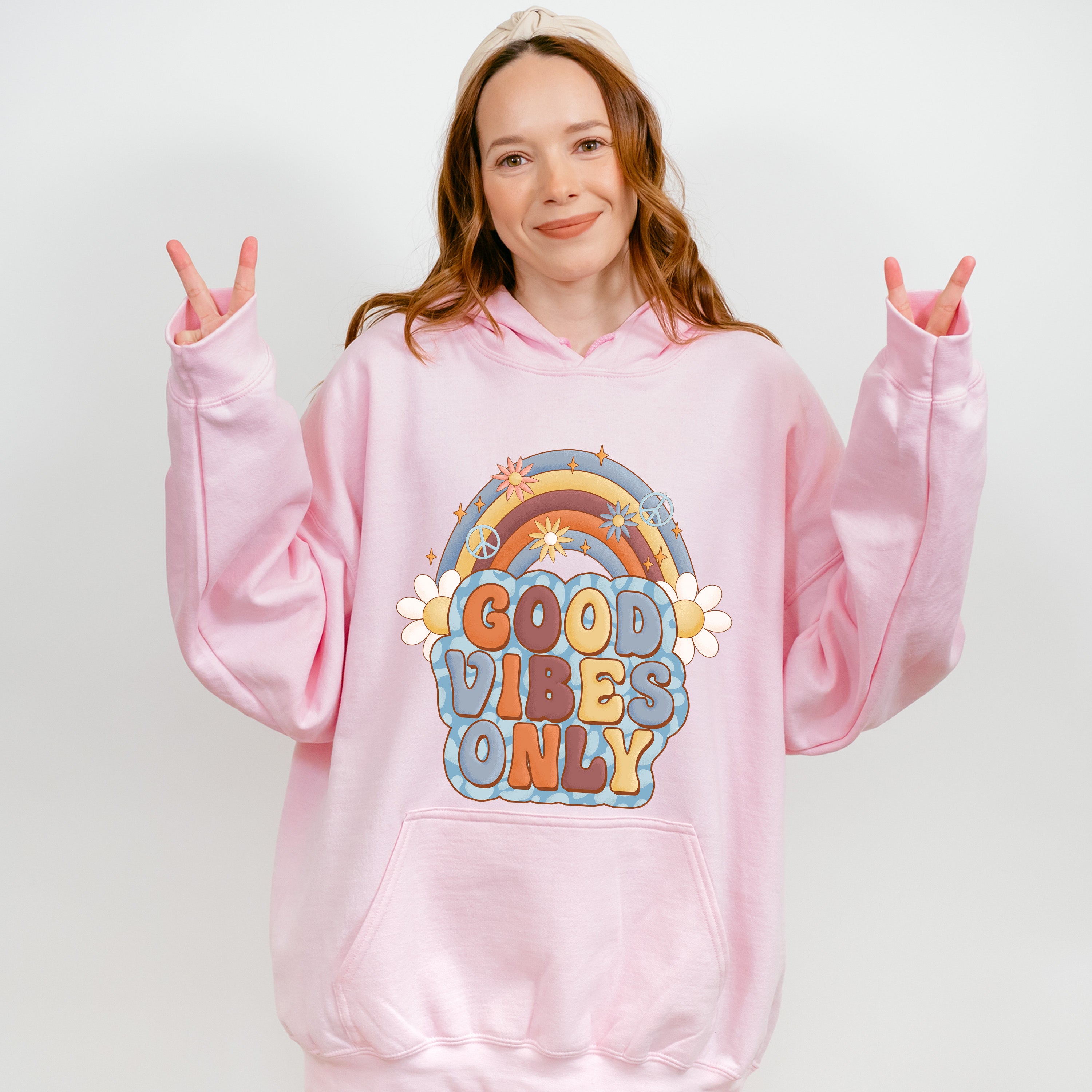 Good Vibes Only Flower Rainbow Design - Good Vibes Unisex Crewneck T-Shirt Sweatshirt Hoodie