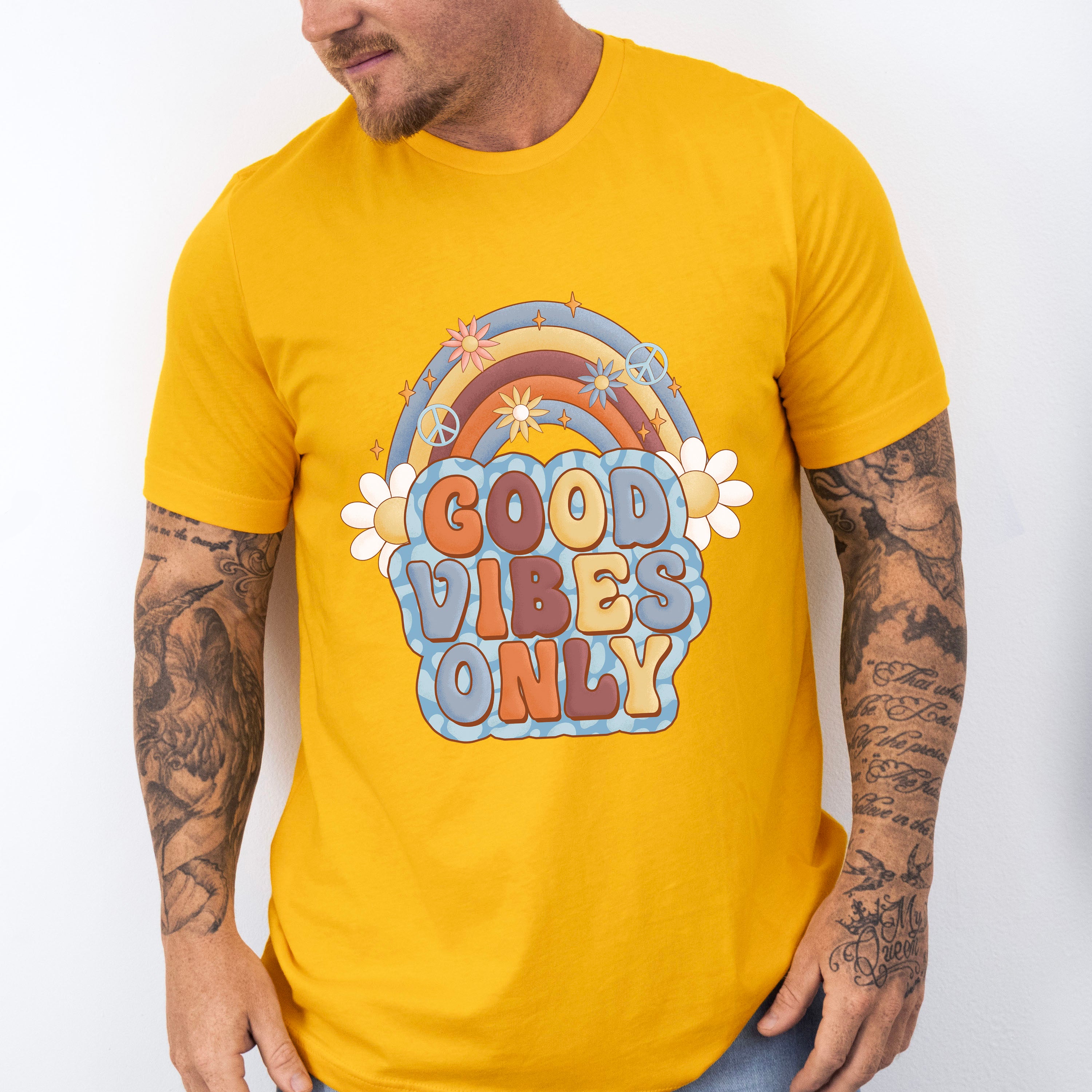 Good Vibes Only Flower Rainbow Design - Good Vibes Unisex Crewneck T-Shirt Sweatshirt Hoodie