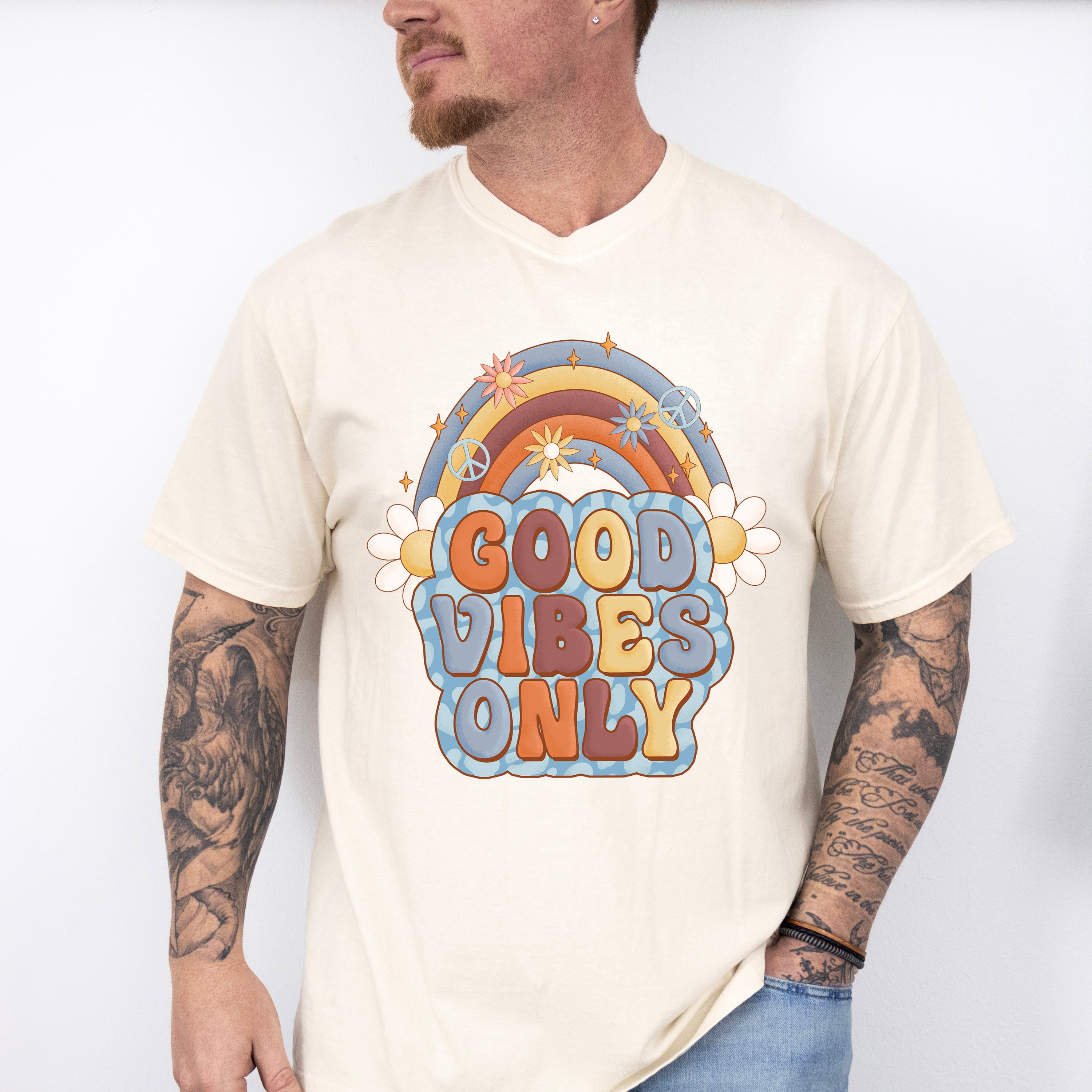 Good Vibes Only Flower Rainbow Design - Good Vibes Unisex Crewneck T-Shirt Sweatshirt Hoodie