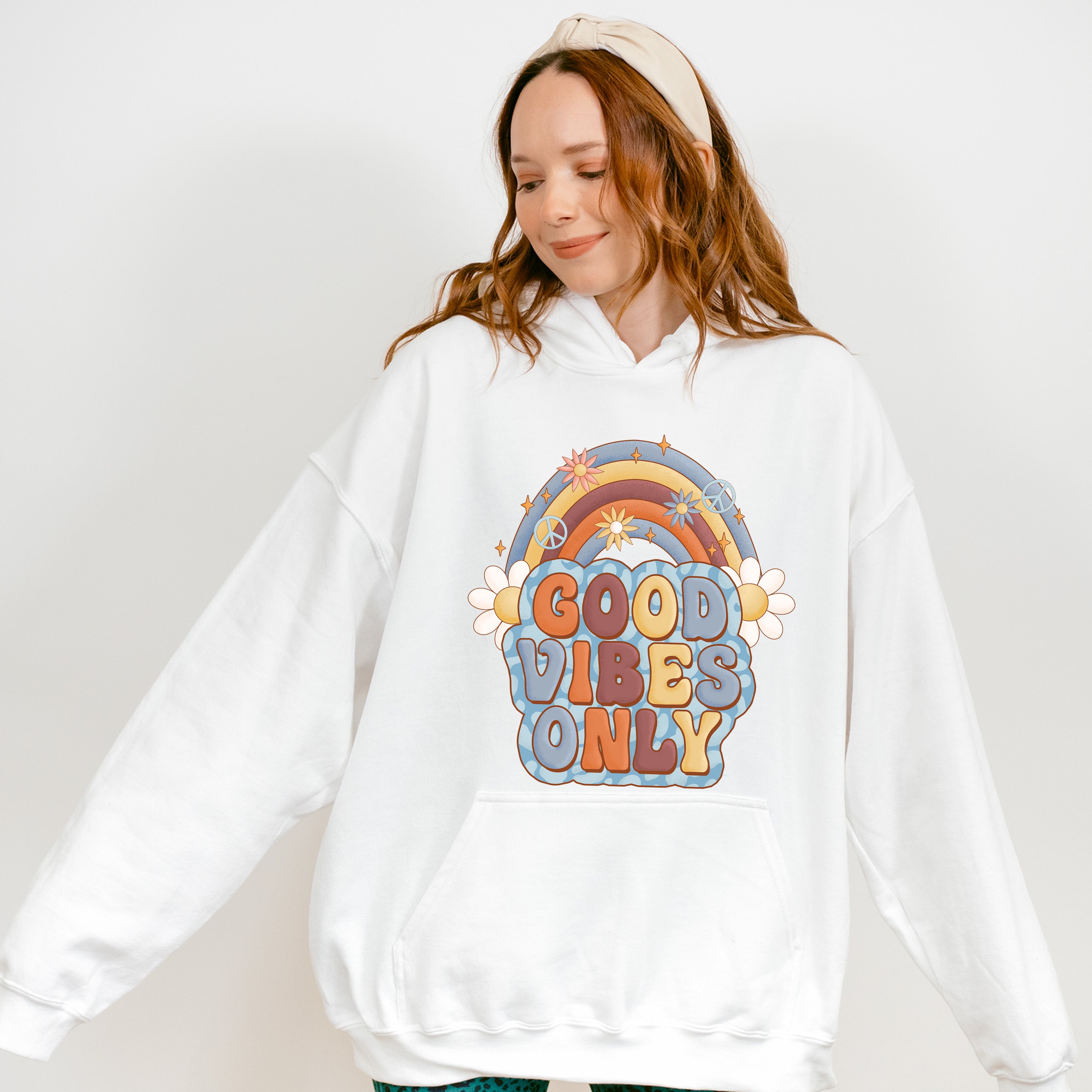 Good Vibes Only Flower Rainbow Design - Good Vibes Unisex Crewneck T-Shirt Sweatshirt Hoodie