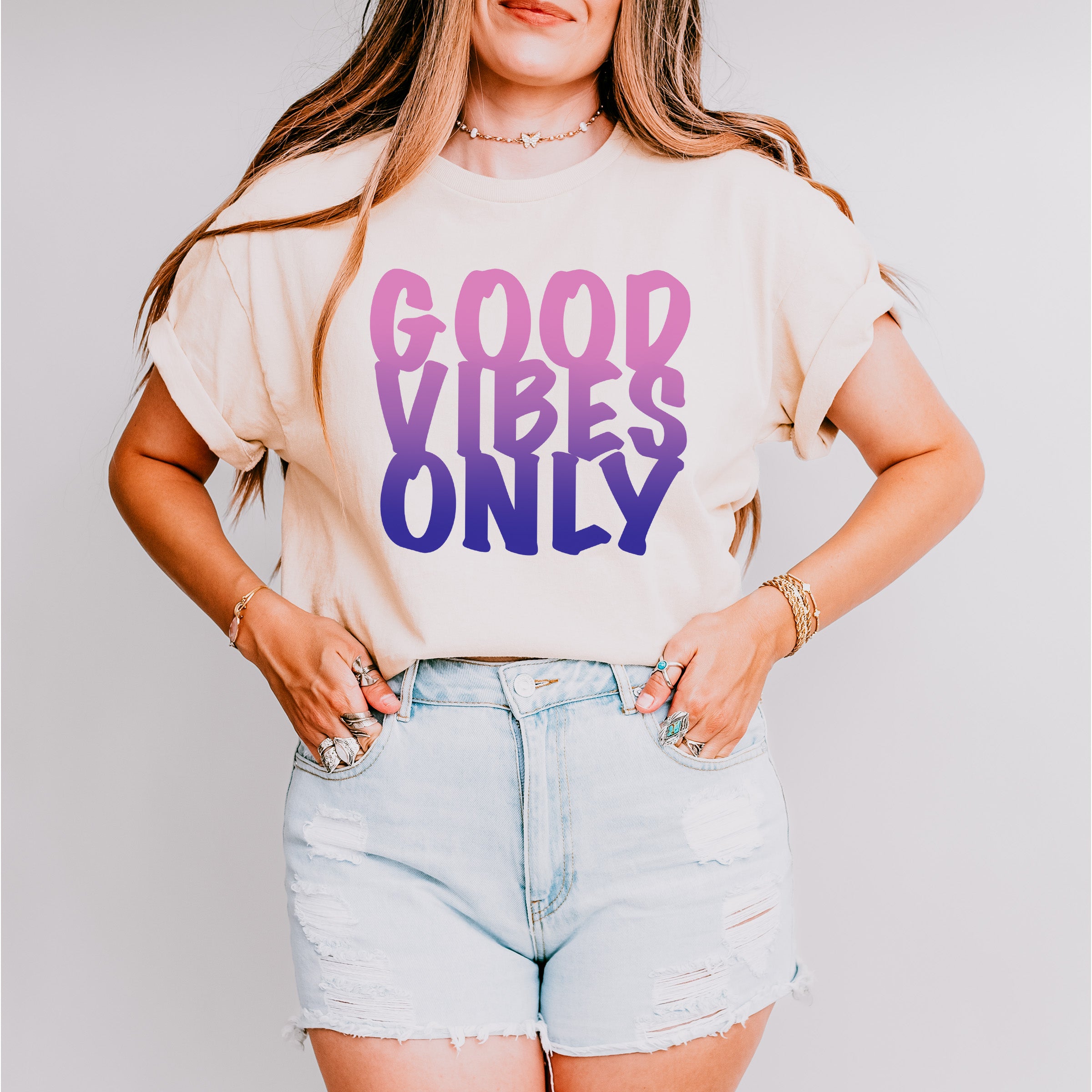 Good Vibes Only Purple Gradient Design - Good Vibes Unisex Crewneck T-Shirt Sweatshirt Hoodie