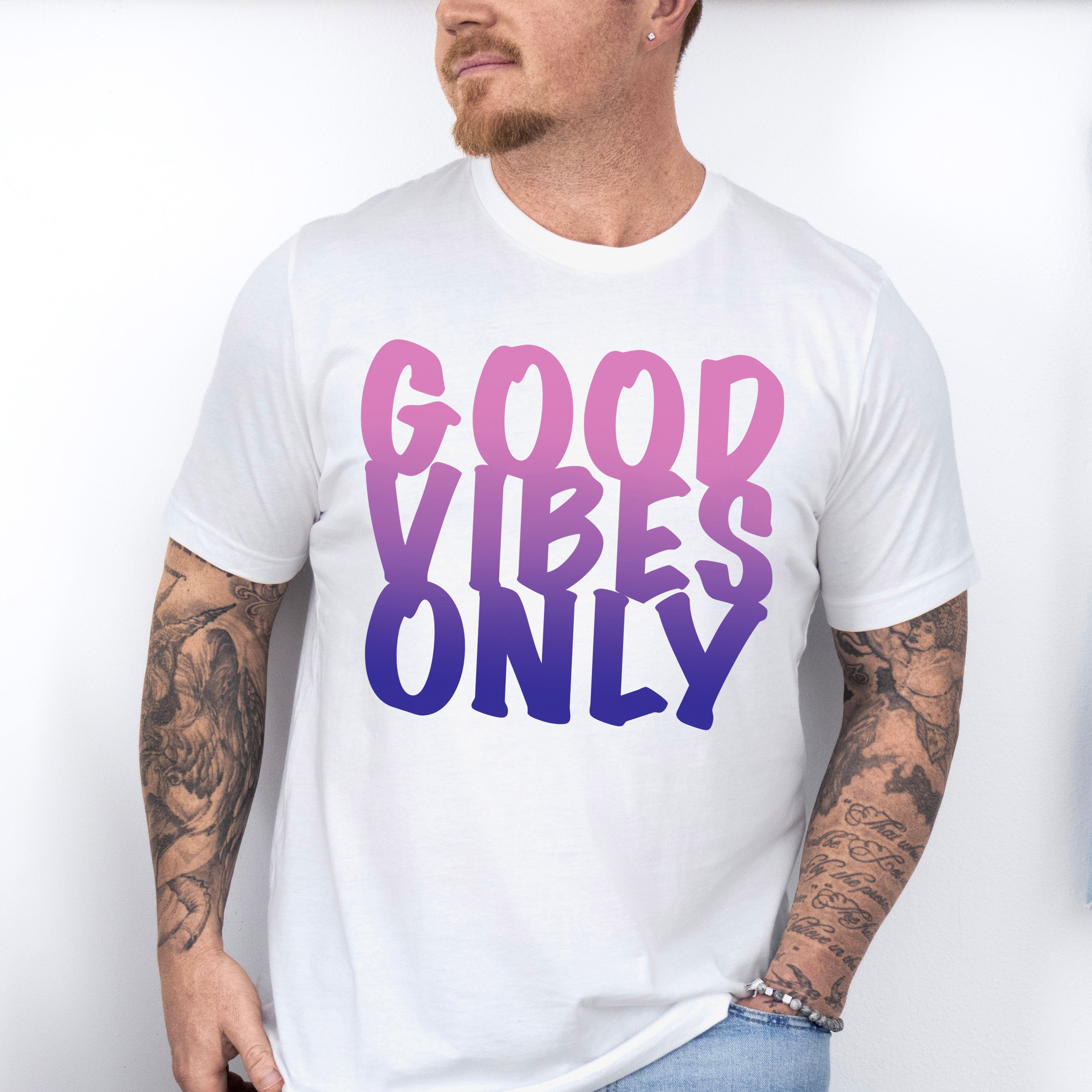 Good Vibes Only Purple Gradient Design - Good Vibes Unisex Crewneck T-Shirt Sweatshirt Hoodie