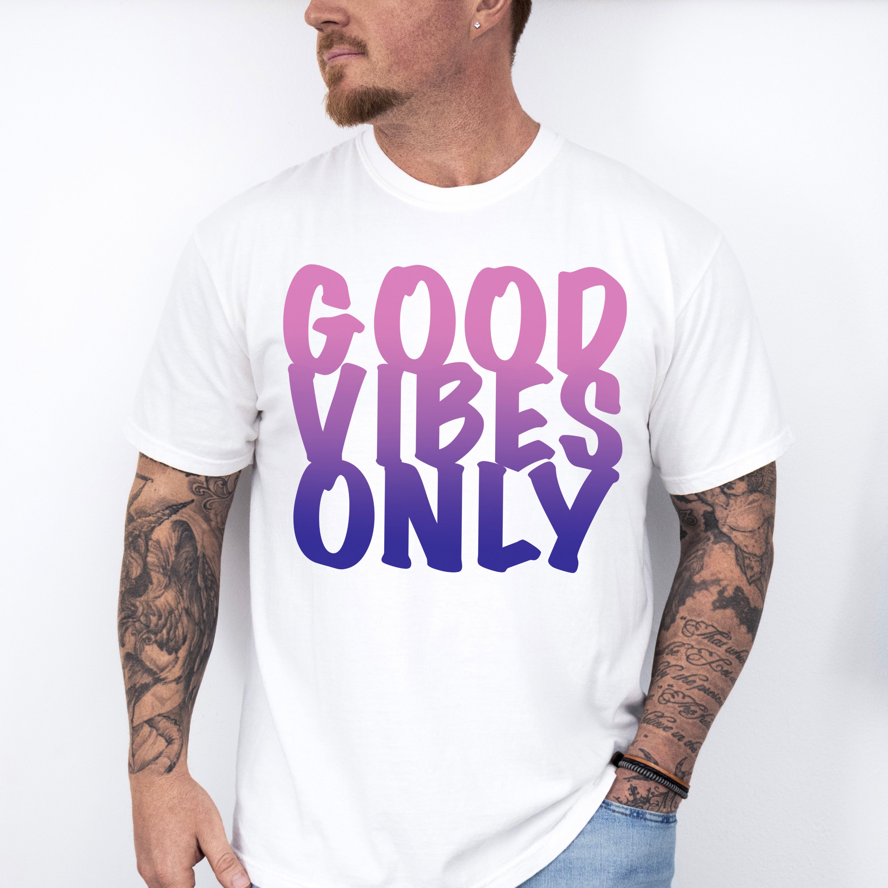 Good Vibes Only Purple Gradient Design - Good Vibes Unisex Crewneck T-Shirt Sweatshirt Hoodie