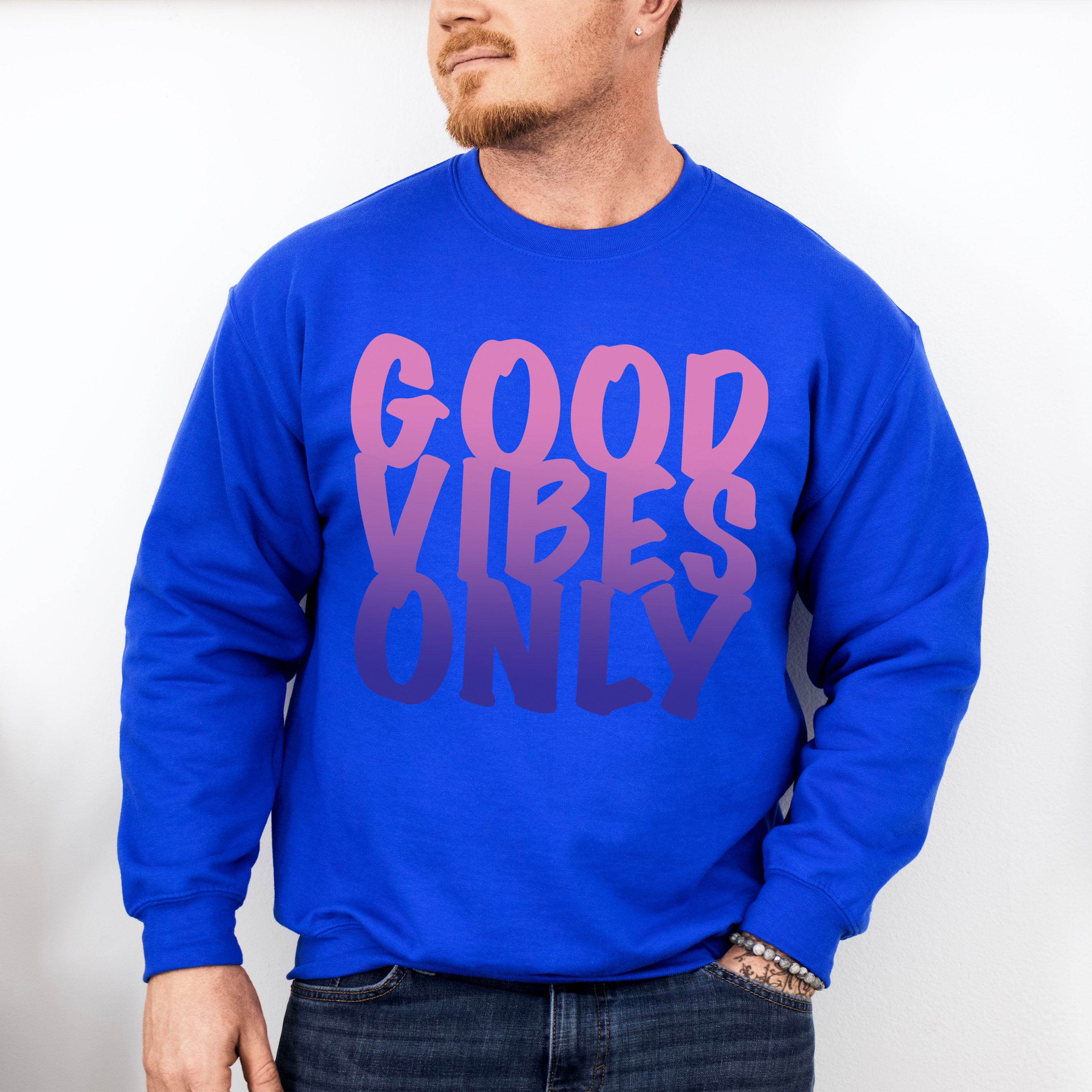 Good Vibes Only Purple Gradient Design - Good Vibes Unisex Crewneck T-Shirt Sweatshirt Hoodie