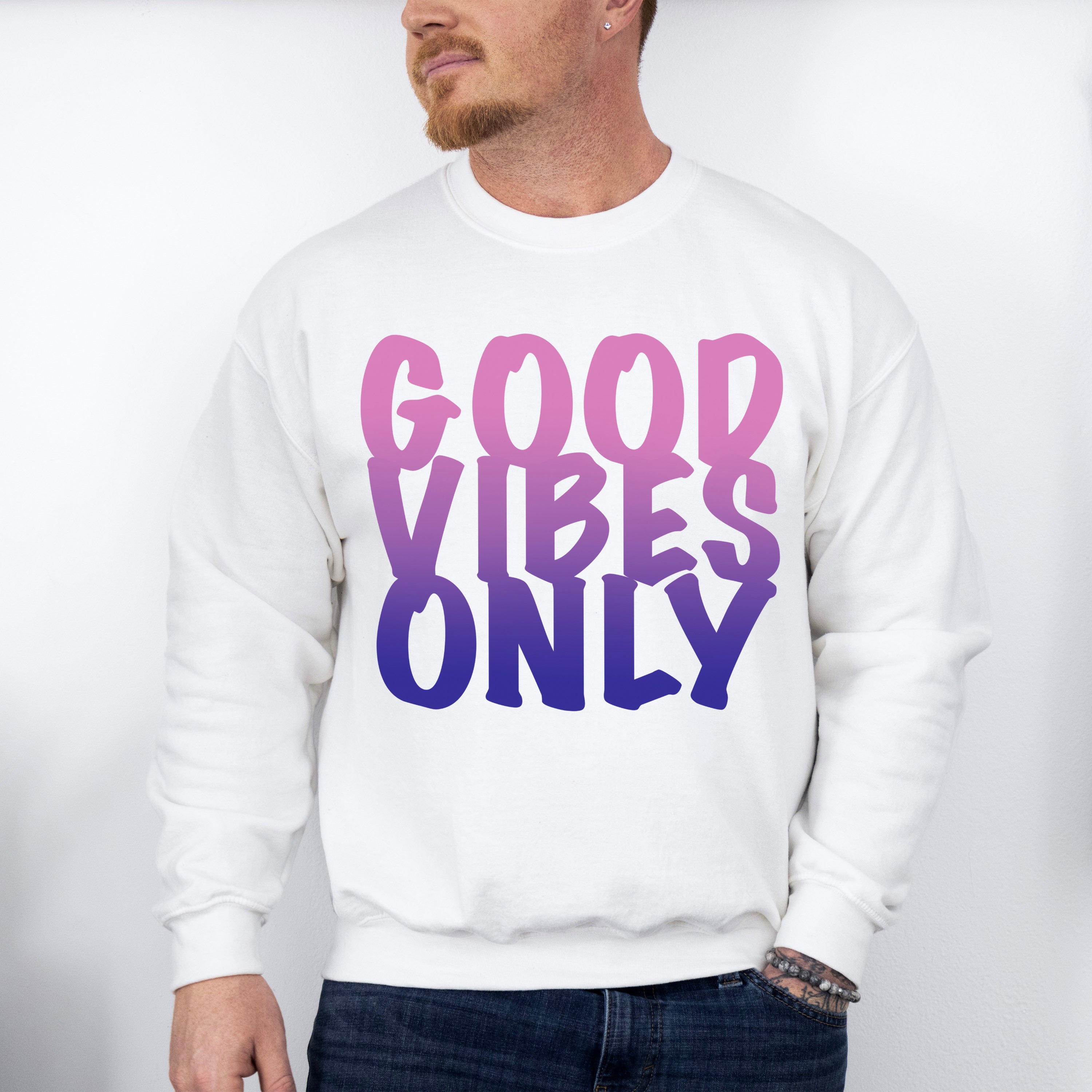 Good Vibes Only Purple Gradient Design - Good Vibes Unisex Crewneck T-Shirt Sweatshirt Hoodie